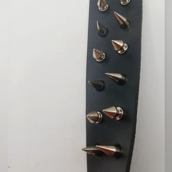 Other Gothic Double Row Spiked 9" Leather Bracelet -Black-New Size ONE SIZE - 5 Thumbnail