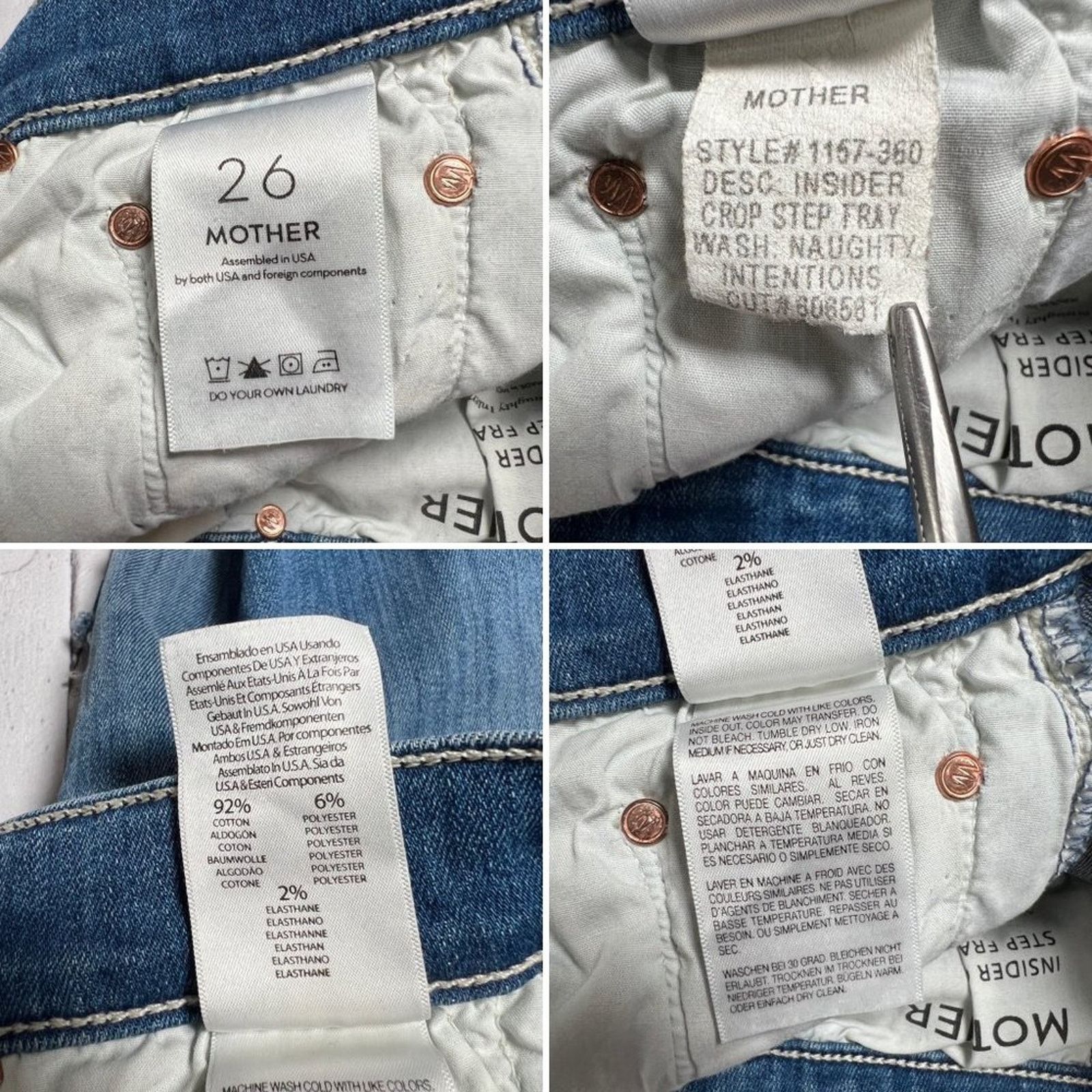 MOTHER MOTHER Insider Crop Step Fray Jeans 26 Naughty Distressed Size 26" / US 2 / IT 38 - 5 Thumbnail