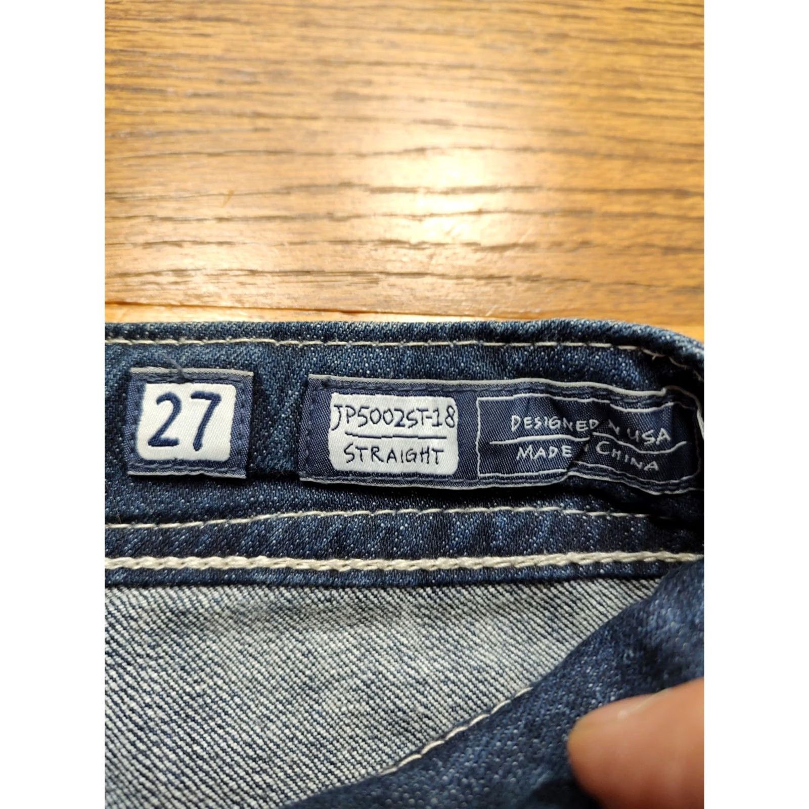 Miss Me Miss Me Jeans Size 27 Straight Denim 5-Pocket Embellished Rhinestone Low Rise Biker Flap Pocket Blue Womens Size 27" / US 4 / IT 40 - 4 Thumbnail
