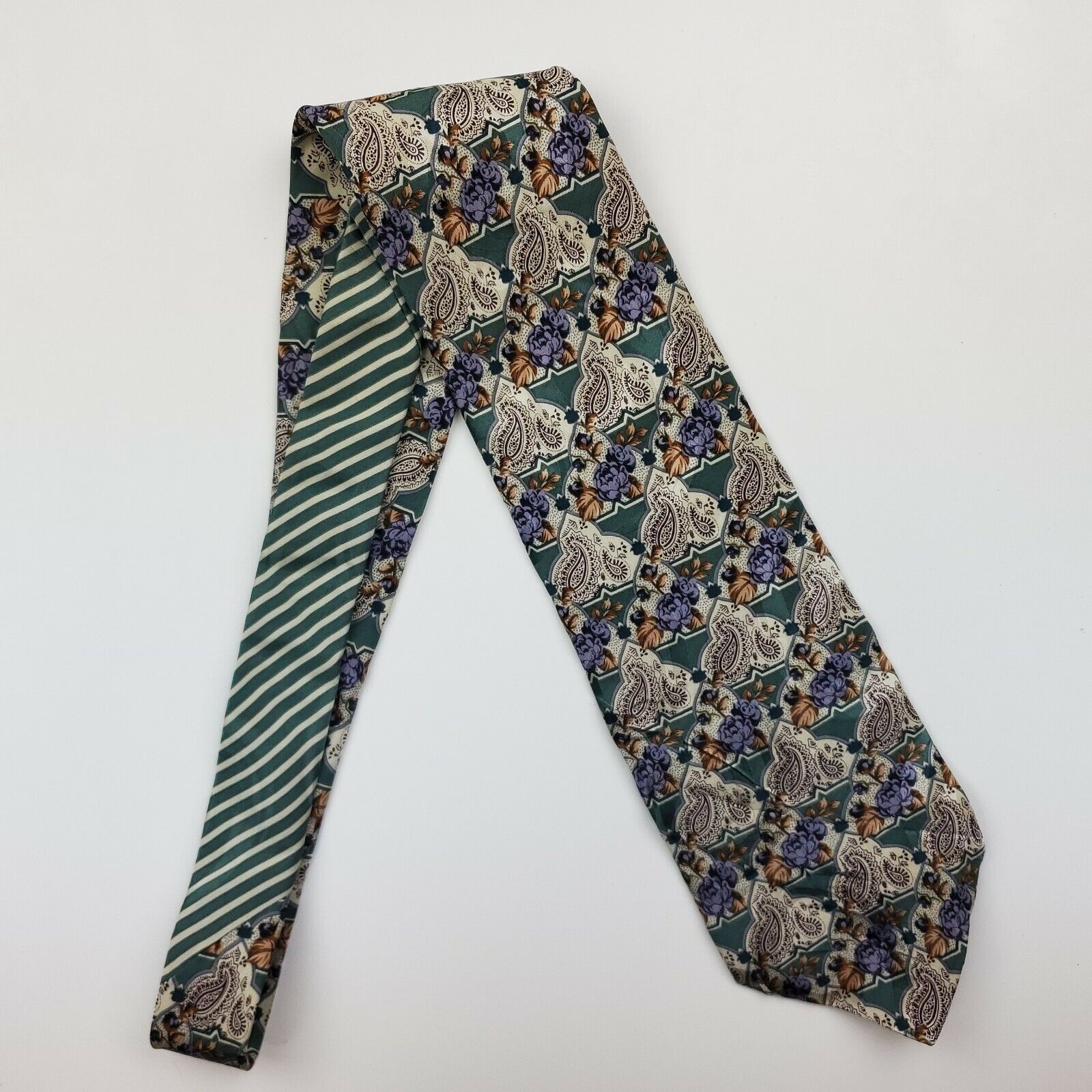 Vintage Hunting Horn Green Paisley Silk Geometric Tie Short Size ONE SIZE - 6 Thumbnail