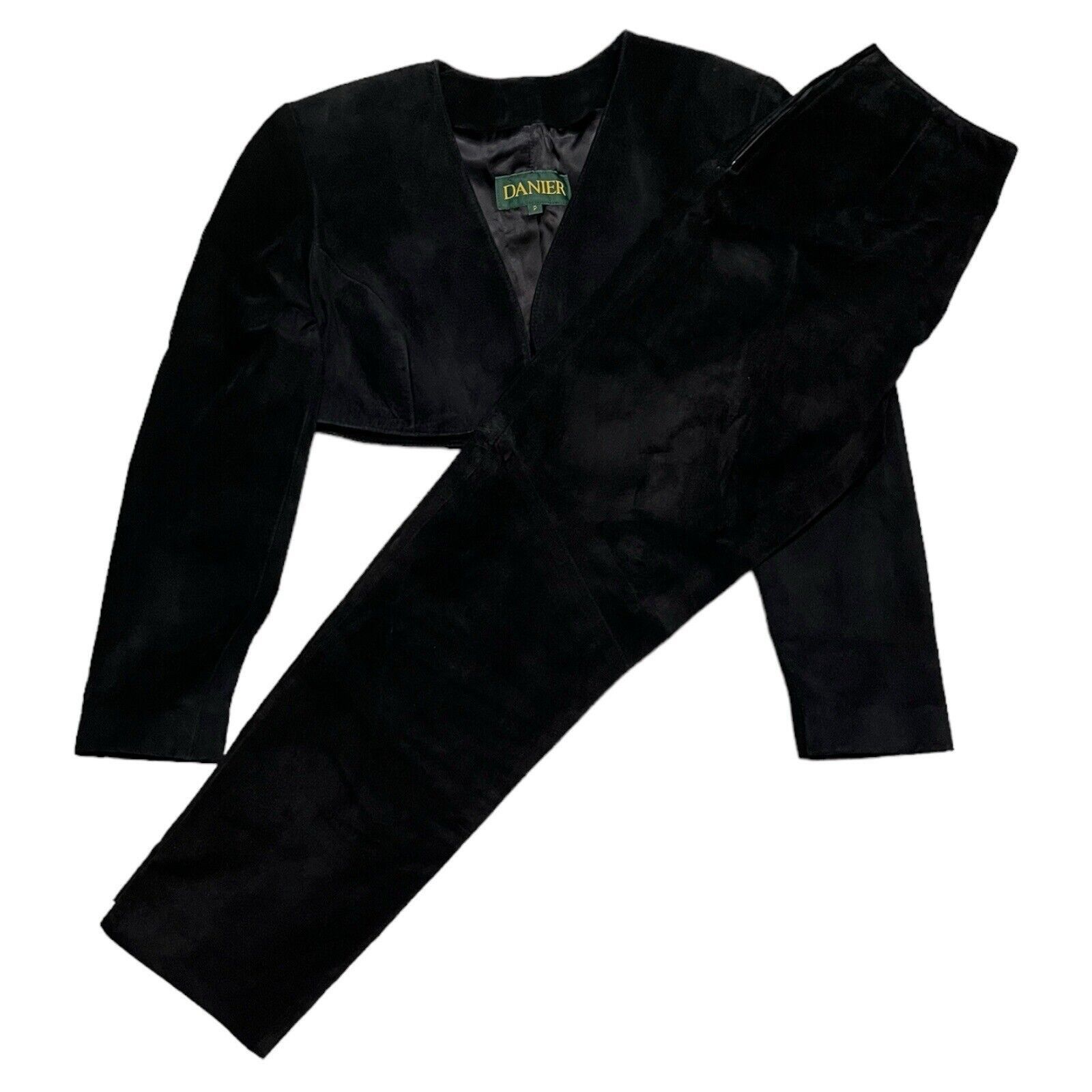 Danier × Leather × Vintage Danier Vintage 90s SUEDE LEATHER Black 2-pc Pants & Jacket Size XS / US 0-2 / IT 36-38 - 1 Thumbnail