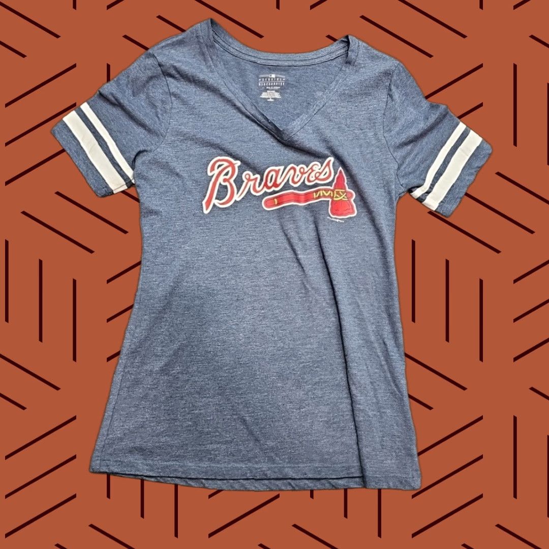 MLB MLB Atlanta Braves T-Shirt Women Small Heather Blue V-Neck Baseball Top MLB Merch Shirt Size S / US 4 / IT 40 - 1 Thumbnail