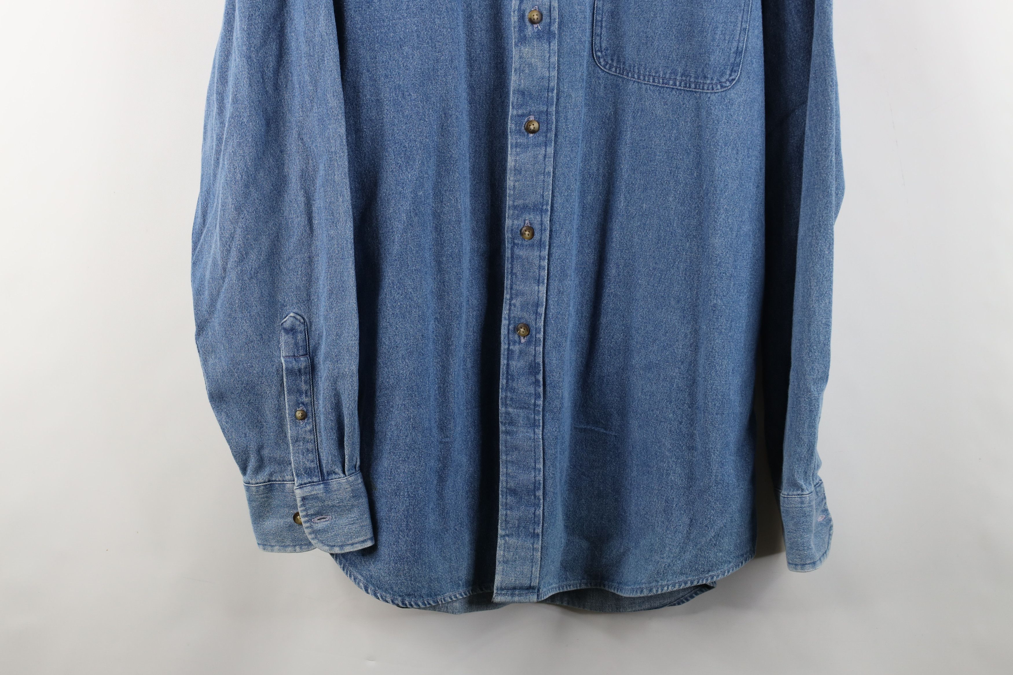 Vintage Vintage 90s Streetwear Collared Denim Jean Button Down Shirt Size US L / EU 52-54 / 3 - 3 Thumbnail