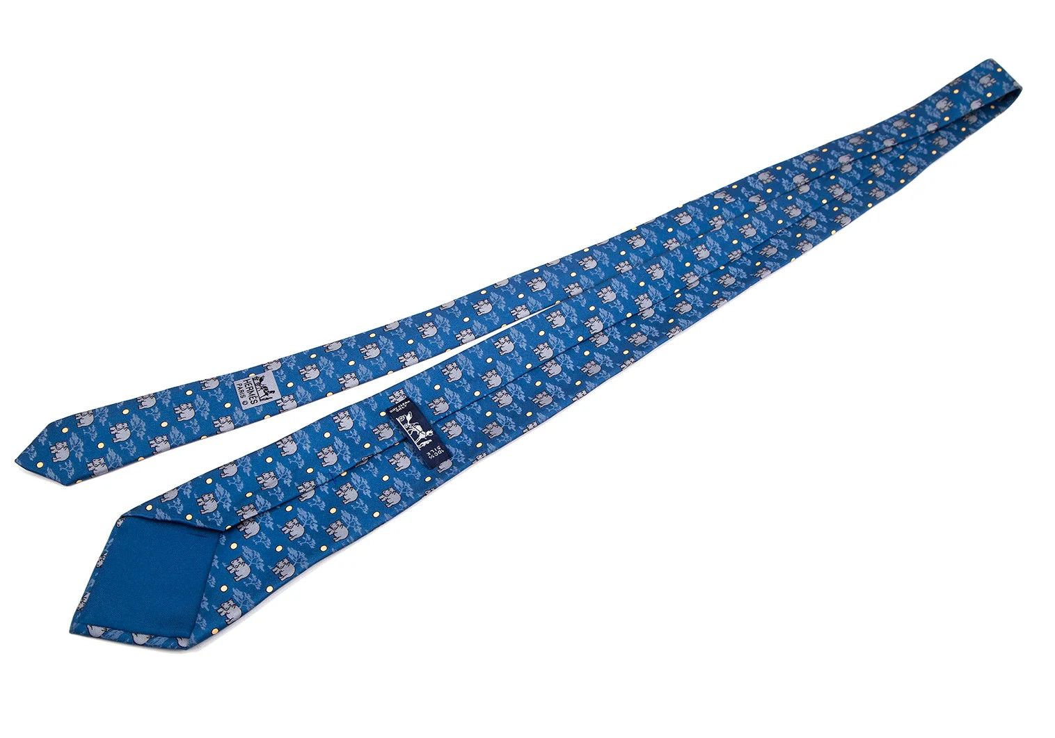 Hermes Silk Safari Print Tie in Blue Size ONE SIZE - 7 Thumbnail