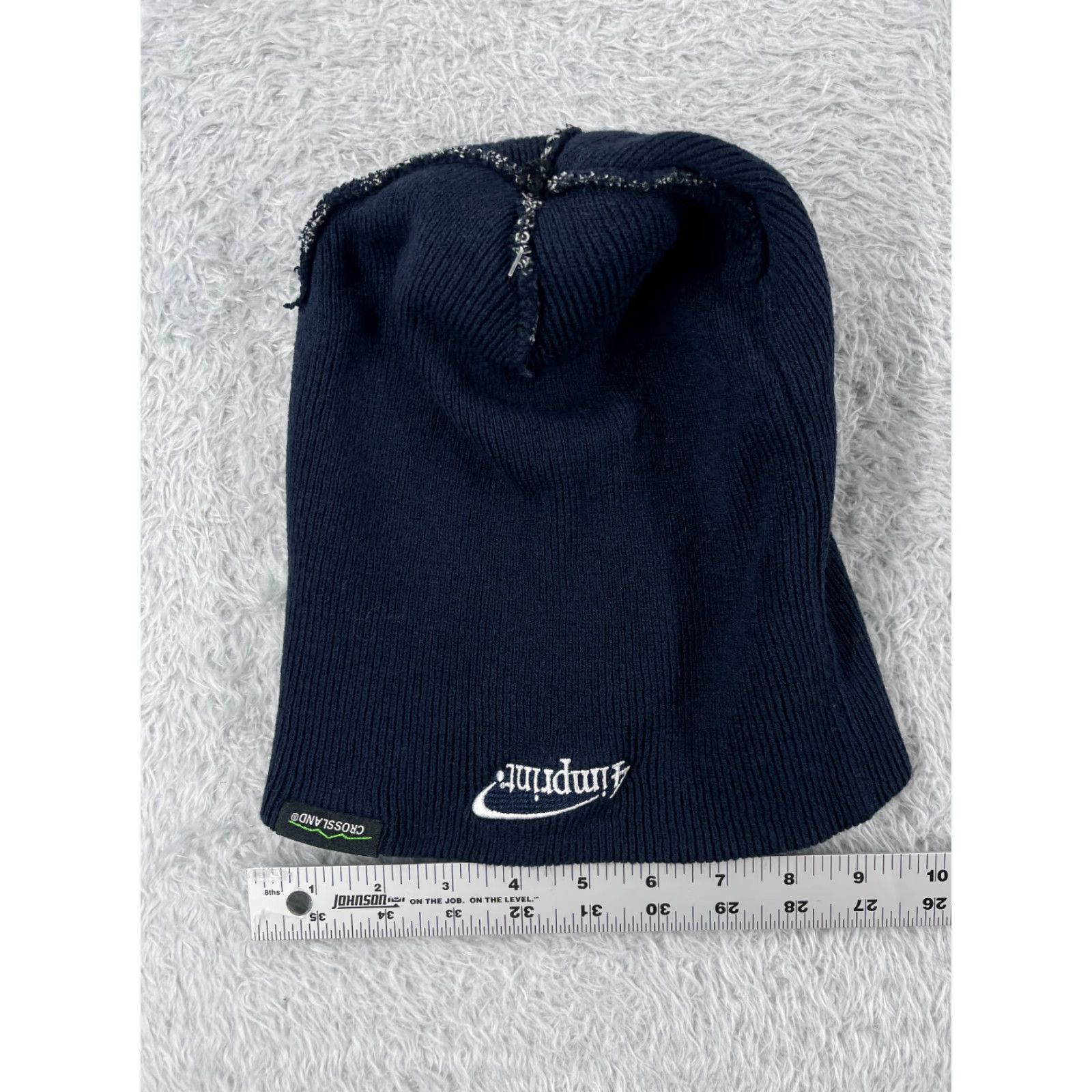 Vintage Crossland Beanie Hat Adult One Size Blue Stripe Knit 100% Acrylic Logo Outdoor Winter Size ONE SIZE - 6 Thumbnail