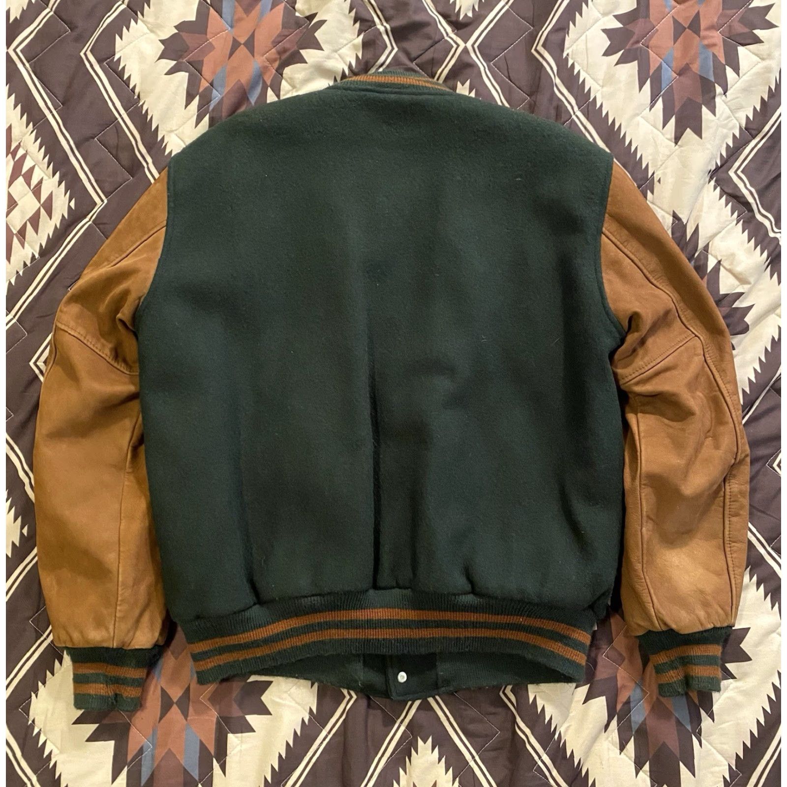 Vintage VINTAGE Butwin Elvis Presley Embroidered Wool & Leather Letterman Medium Shirt Mens 1970s Green Size US M / EU 48-50 / 2 - 2 Thumbnail