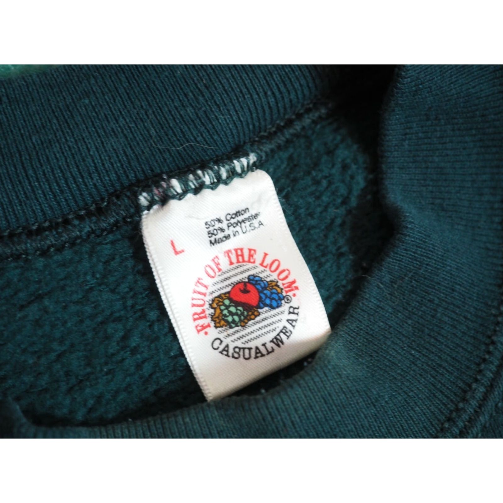 Fruit Of The Loom VTG Fruit of the Loom Sweatshirt 50/50 Pullover Green Crew Neck Unisex Adults L 80s 90s Vintage Forest Cotton Blend Size US L / EU 52-54 / 3 - 4 Thumbnail