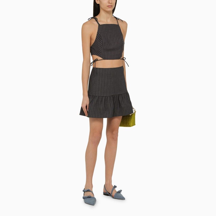 Ganni o1d2blof0824 Pinstripe Top in Grey Size XS / US 0-2 / IT 36-38 - 2 Thumbnail