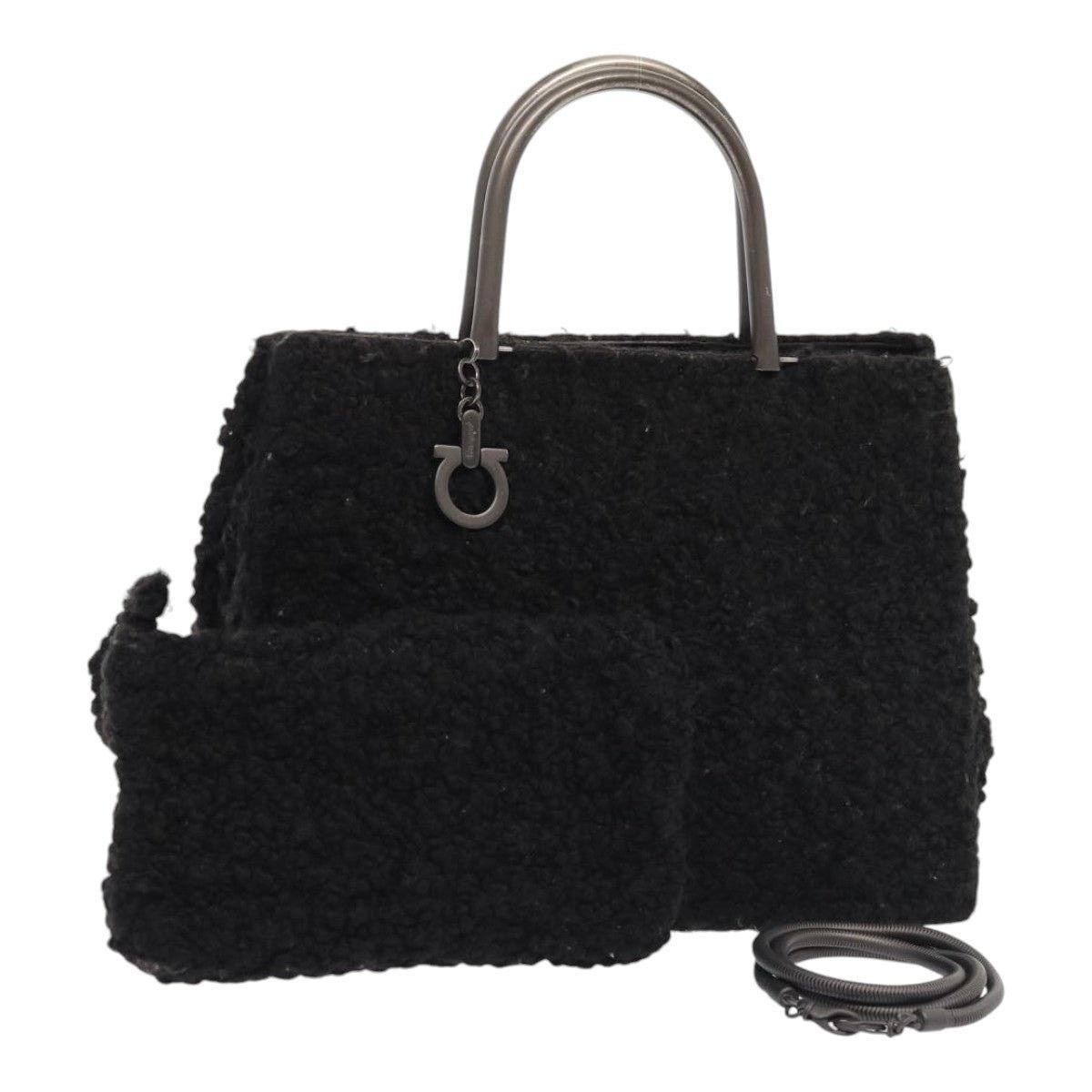 Salvatore Ferragamo Gancini Hand Bag Mouton Black