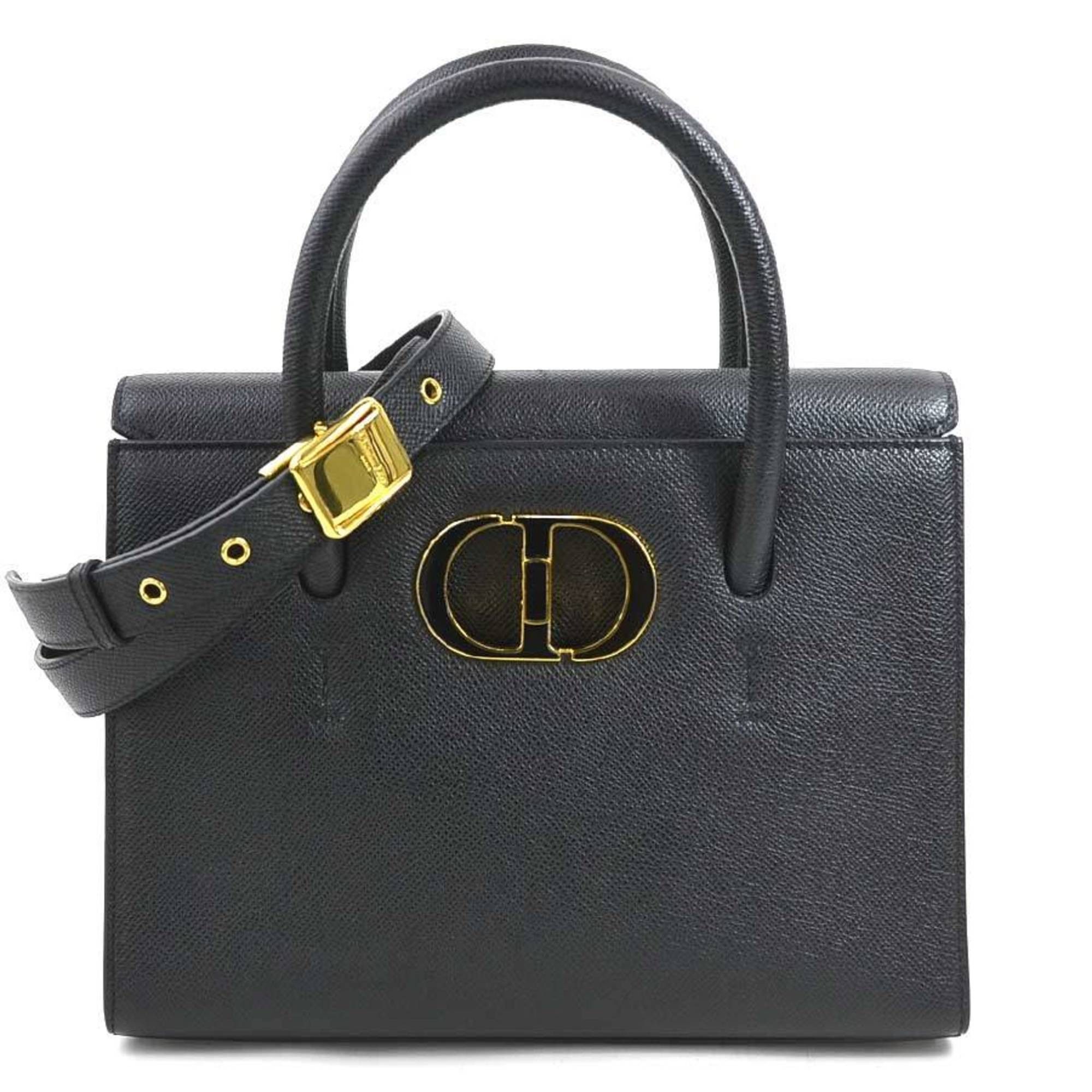 Christian Dior Handbag Shoulder Bag 30 Montaigne Saint Honore Small Leather Black Women's 90104A