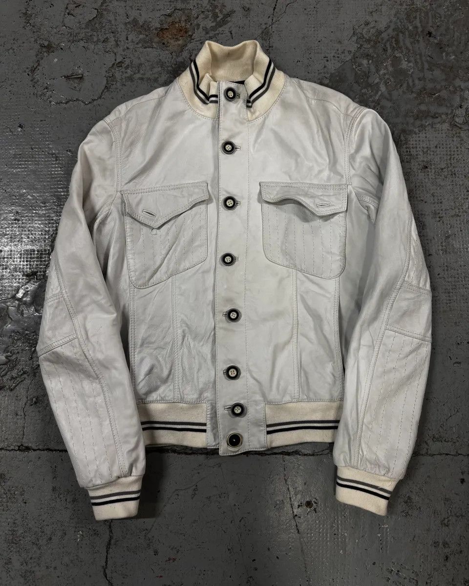 Just Cavalli 2000s Cavalli White Buttoned Leather Jacket Size US M / EU 48-50 / 2 - 1 Thumbnail
