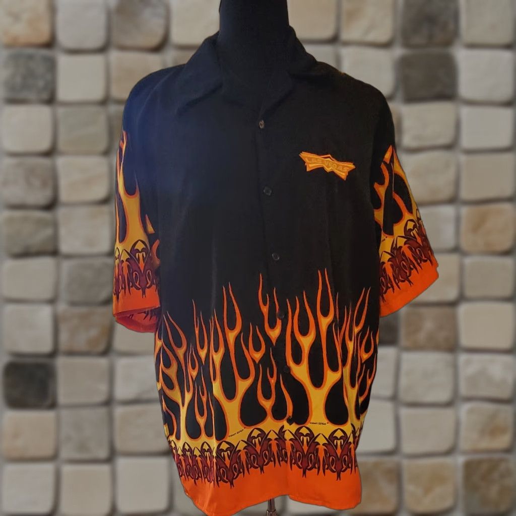 Point Zero VINTAGE Supersaber Shirt XXL Black 90s Y2k Point Zero Las Vegas Flame Lounge Button-Up Short Sleeve Mens Size US XXL / EU 58 / 5 - 1 Thumbnail