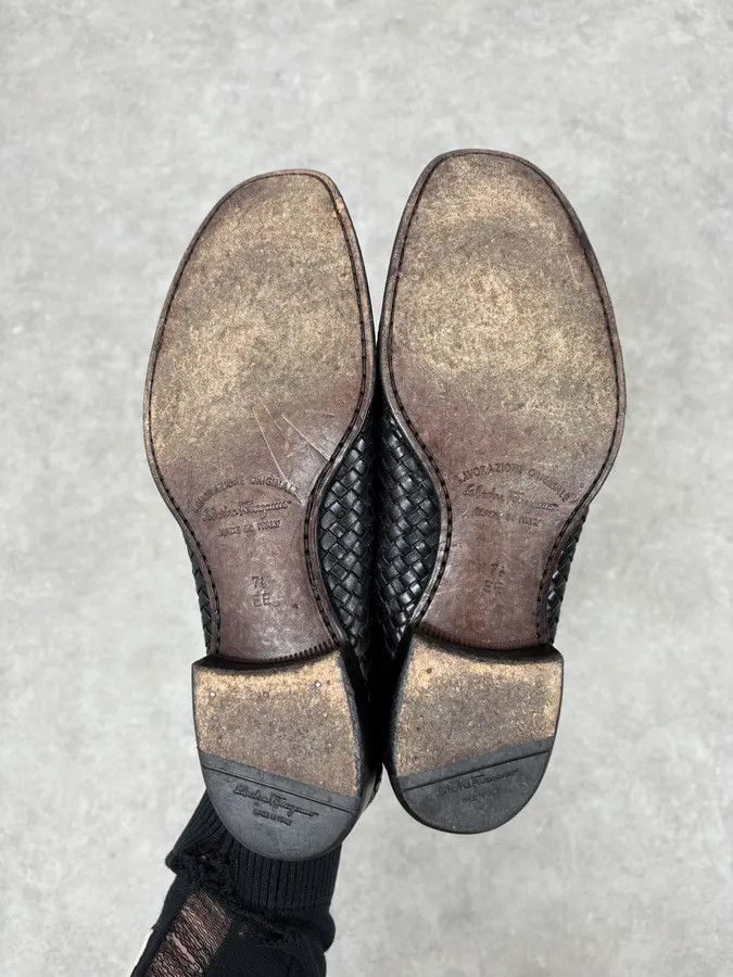 Salvatore Ferragamo Ferragamo Black Woven Leather Loafers Size US 5.5 / EU 38 - 7 Thumbnail