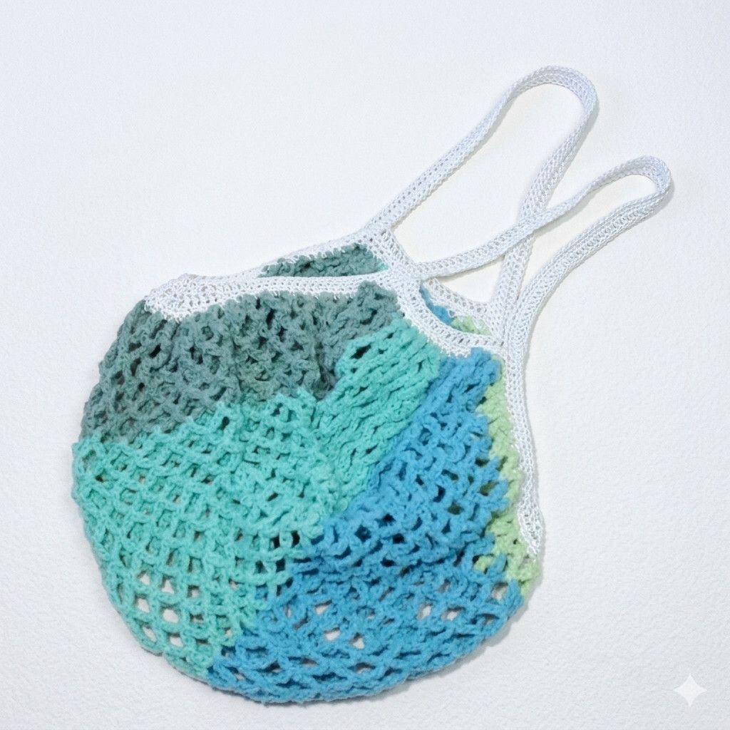 Handmade Handmade Green Farmers Market Bag Crochet French Net Sack Size ONE SIZE - 1 Thumbnail