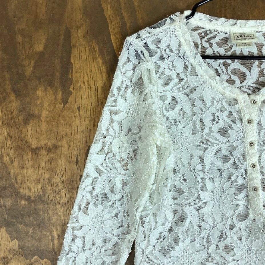 Ariat Ariat Blouse Womens White Floral Lace Long Sleeve Sheer Henley Stretch Small Size S / US 4 / IT 40 - 4 Thumbnail