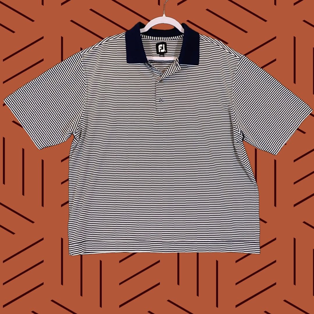 Footjoy FootJoy Polo Mens XL White Blue Striped Performance Golf Shirt Short Sleeve Size US XL / EU 56 / 4 - 1 Thumbnail