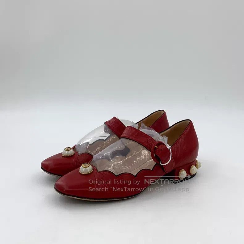 Gucci Gucci Red pearl decoration buckle casual single shoes Size US 4 / IT 34 - 1 Thumbnail