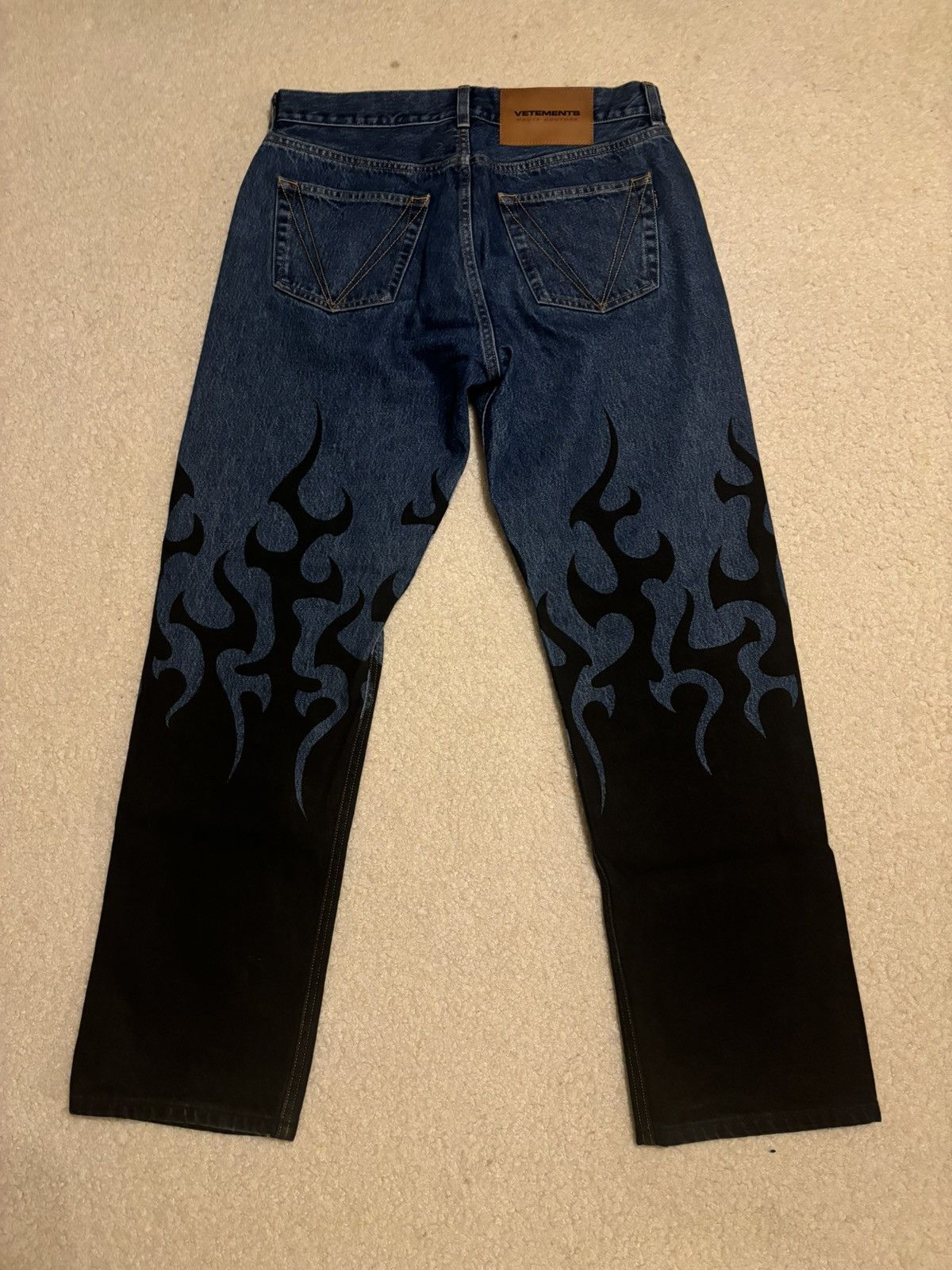 Vetements Vetements Straight Leg Black Flame Print Jeans Blue Size US 32 / EU 48 - 1 Thumbnail