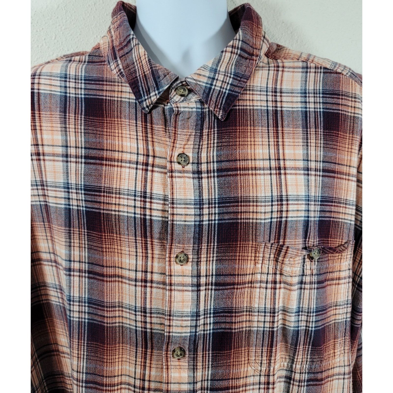 St. Johns Bay St Johns Bay Orange Blue Plaid Button Up Shirt 3XL Size US XXL / EU 58 / 5 - 5 Thumbnail