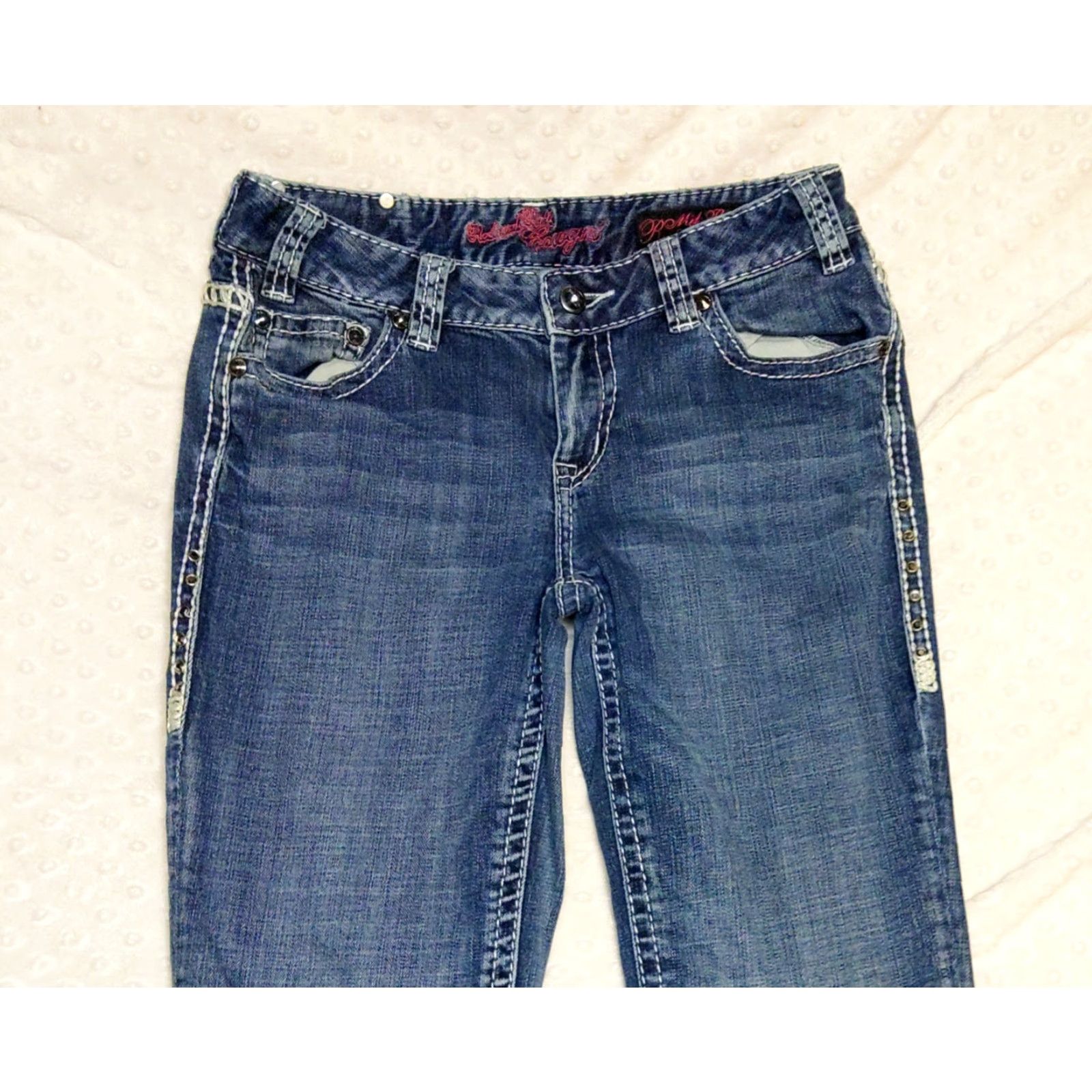 Denime Rock & Roll Cowgirl Denim Jeans Women 28x30 Mid Rise Bootcut Stretch Rhinestone Size 28" / US 6 / IT 42 - 4 Thumbnail