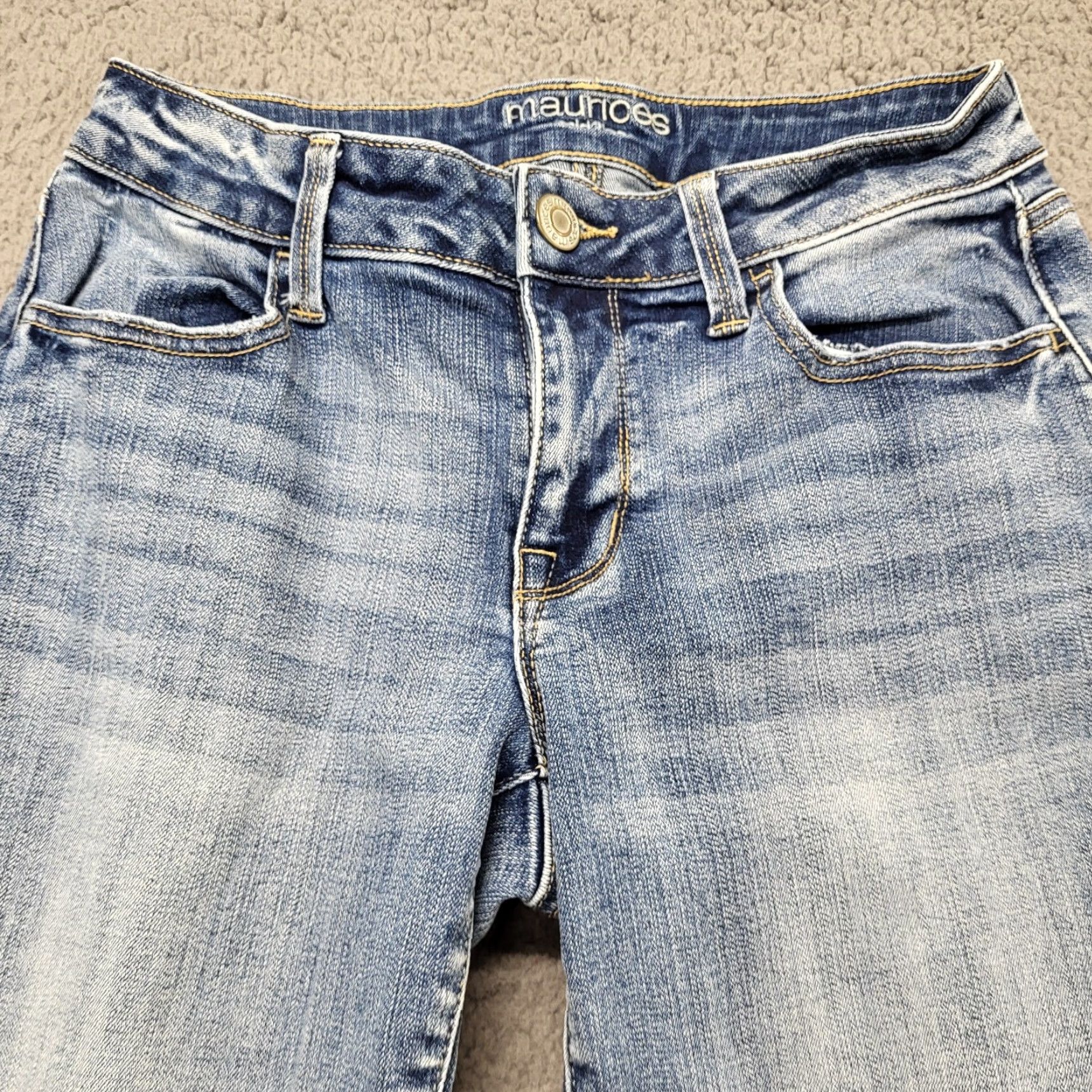 Vintage Maurices Womens Small XShort Skinny Denim Jeans Bold Stitching Whiskered 5-Pocket Blue Denim Jeans Regular Fit Womens Size 28" / US 6 / IT 42 - 4 Thumbnail