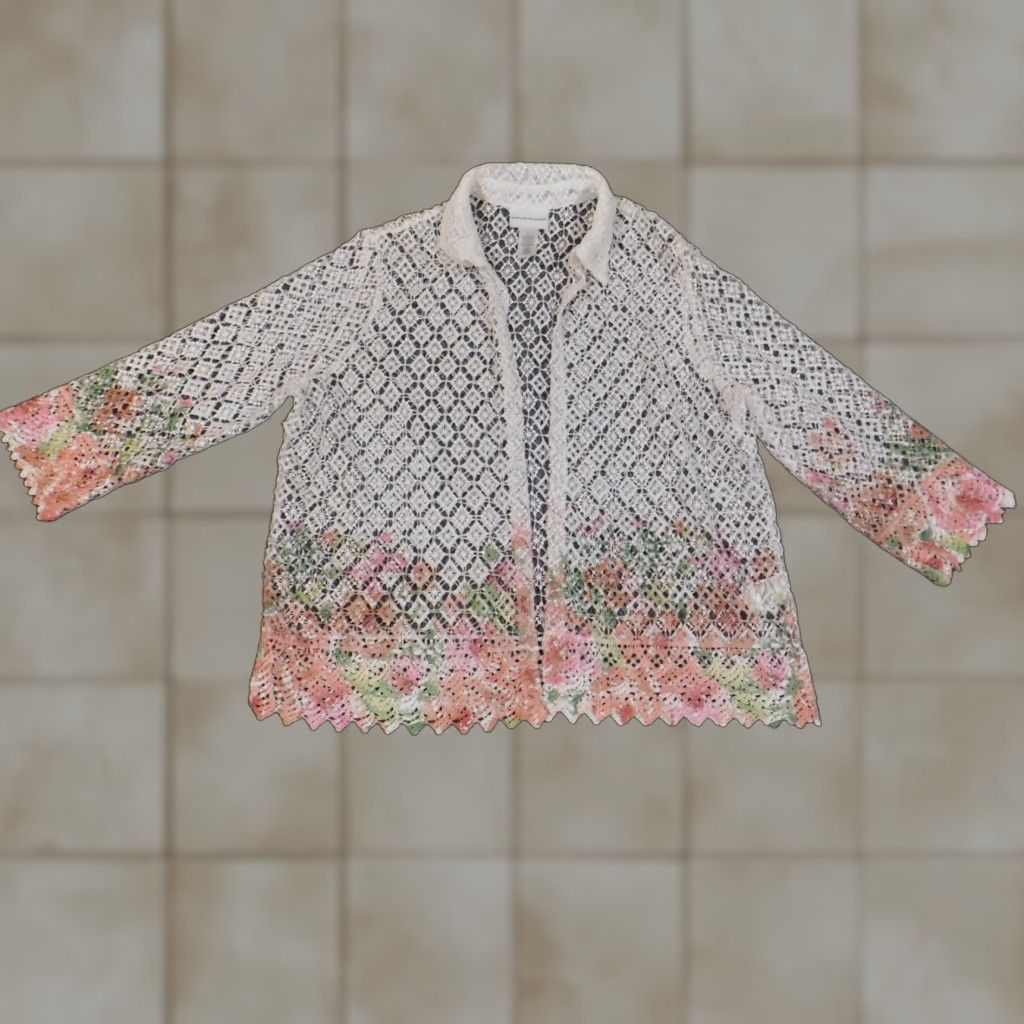 Vintage Alfred Dunner Blouse Womens Large White Lace Polyester Open Collared Long Sleeve Casual Shirt Size L / US 10 / IT 46 - 1 Thumbnail