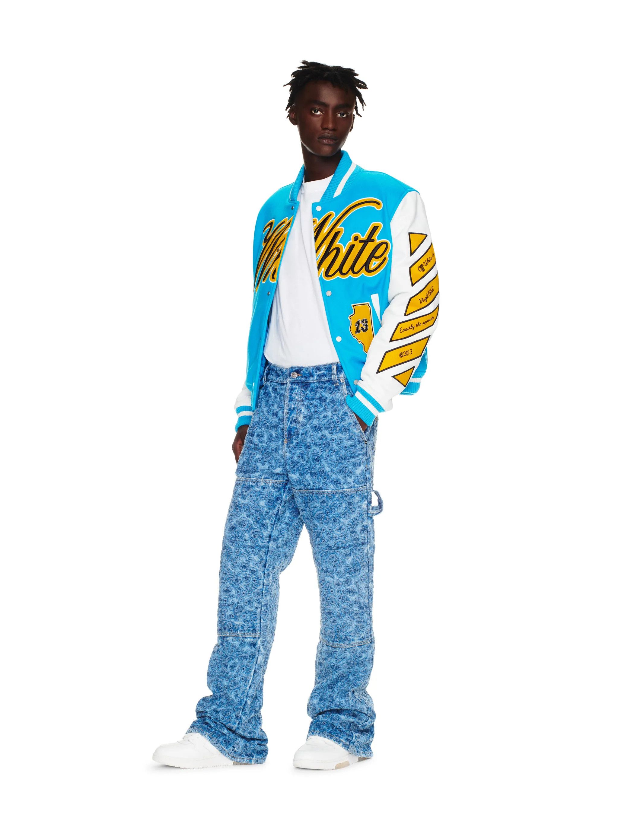 Off-White Off-White Flowers Embroidered Denim Flare Carpenter Pants Size US 31 - 1 Thumbnail