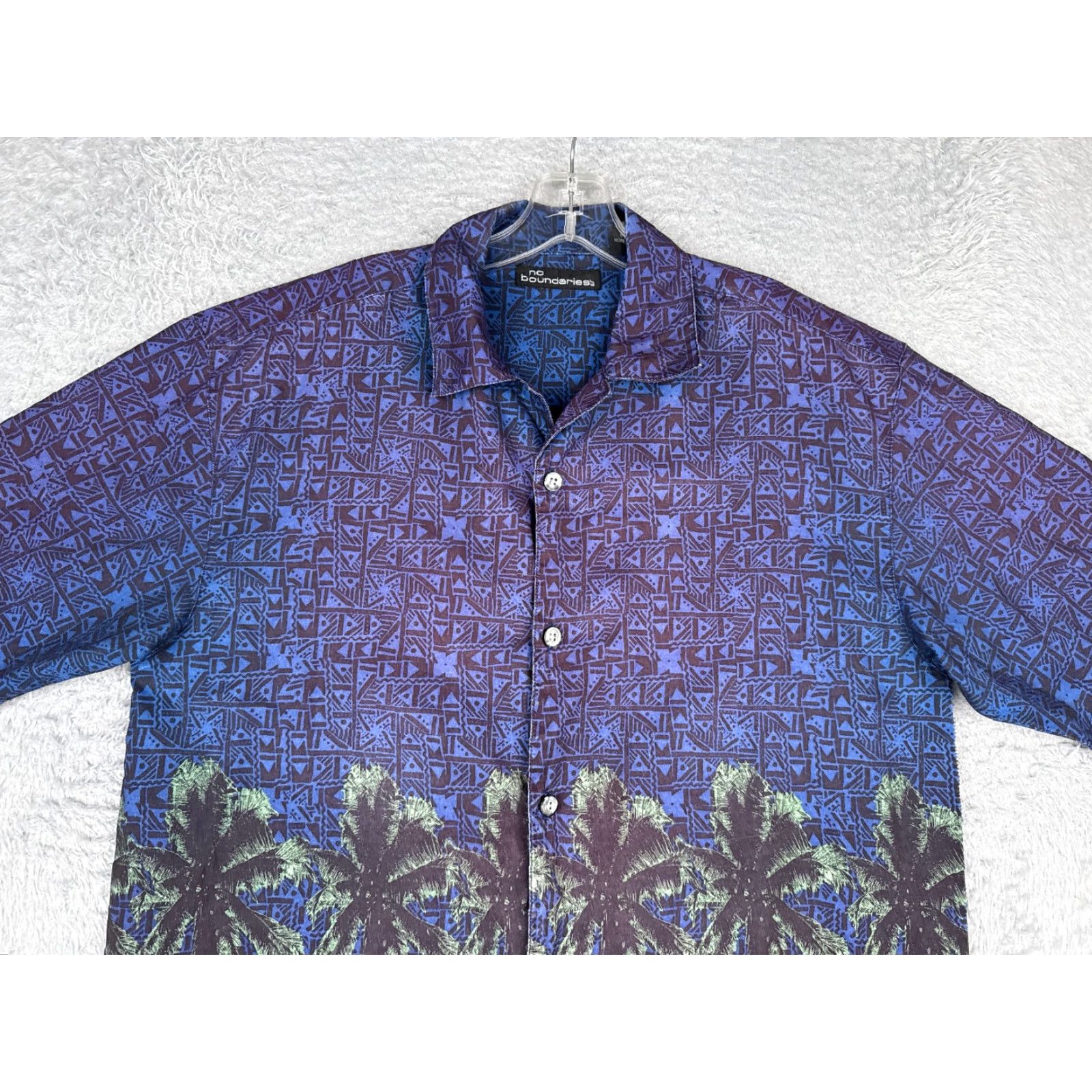 Vintage VINTAGE No Boundaries Shirt Men Medium Blue Geometric Palm Tiki Polyester Hawaiian READ Size US M / EU 48-50 / 2 - 4 Thumbnail