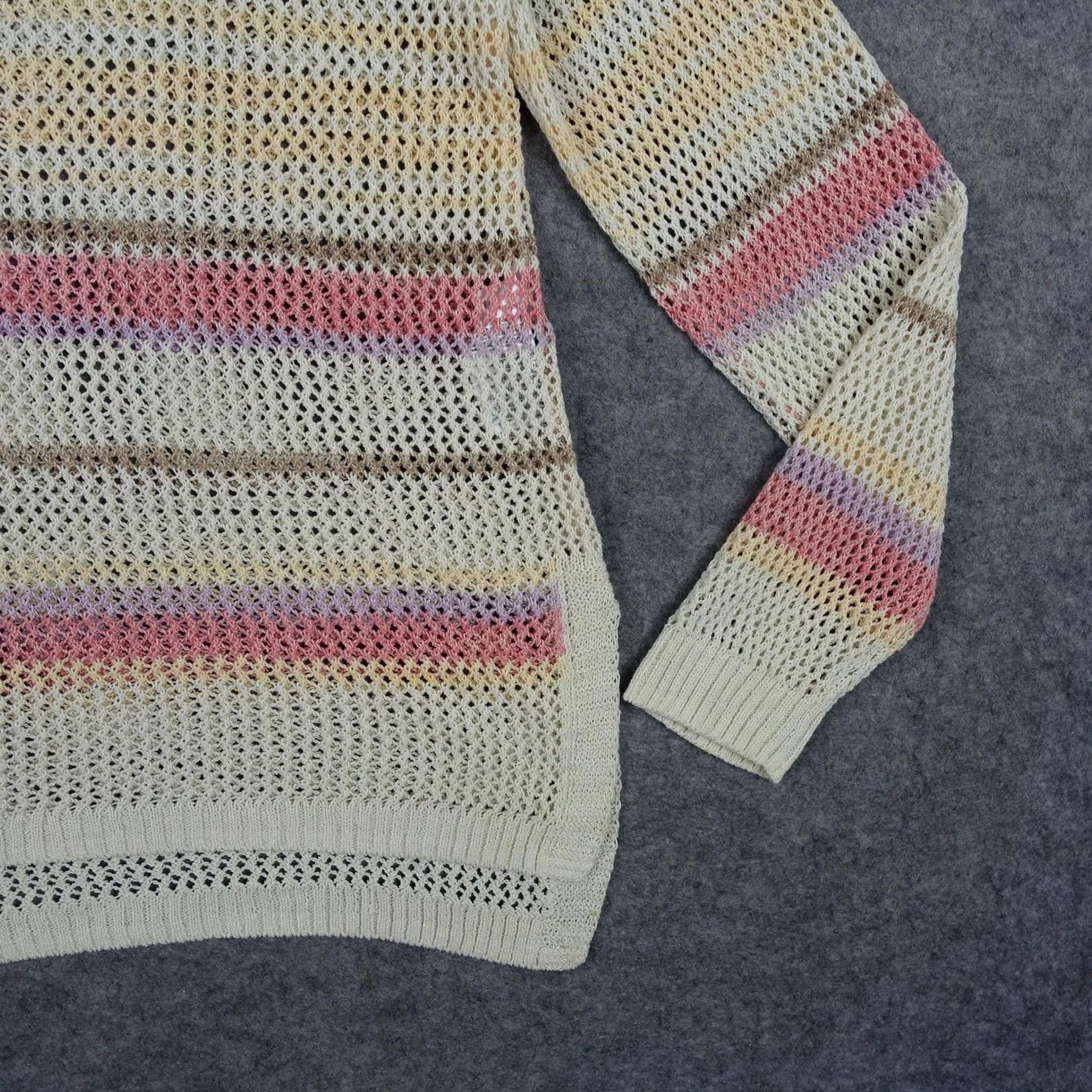 Vintage Chicos Sweater Womens M White Open Knit Stripe Crewneck Pullover Casual Knit Size M / US 6-8 / IT 42-44 - 3 Thumbnail