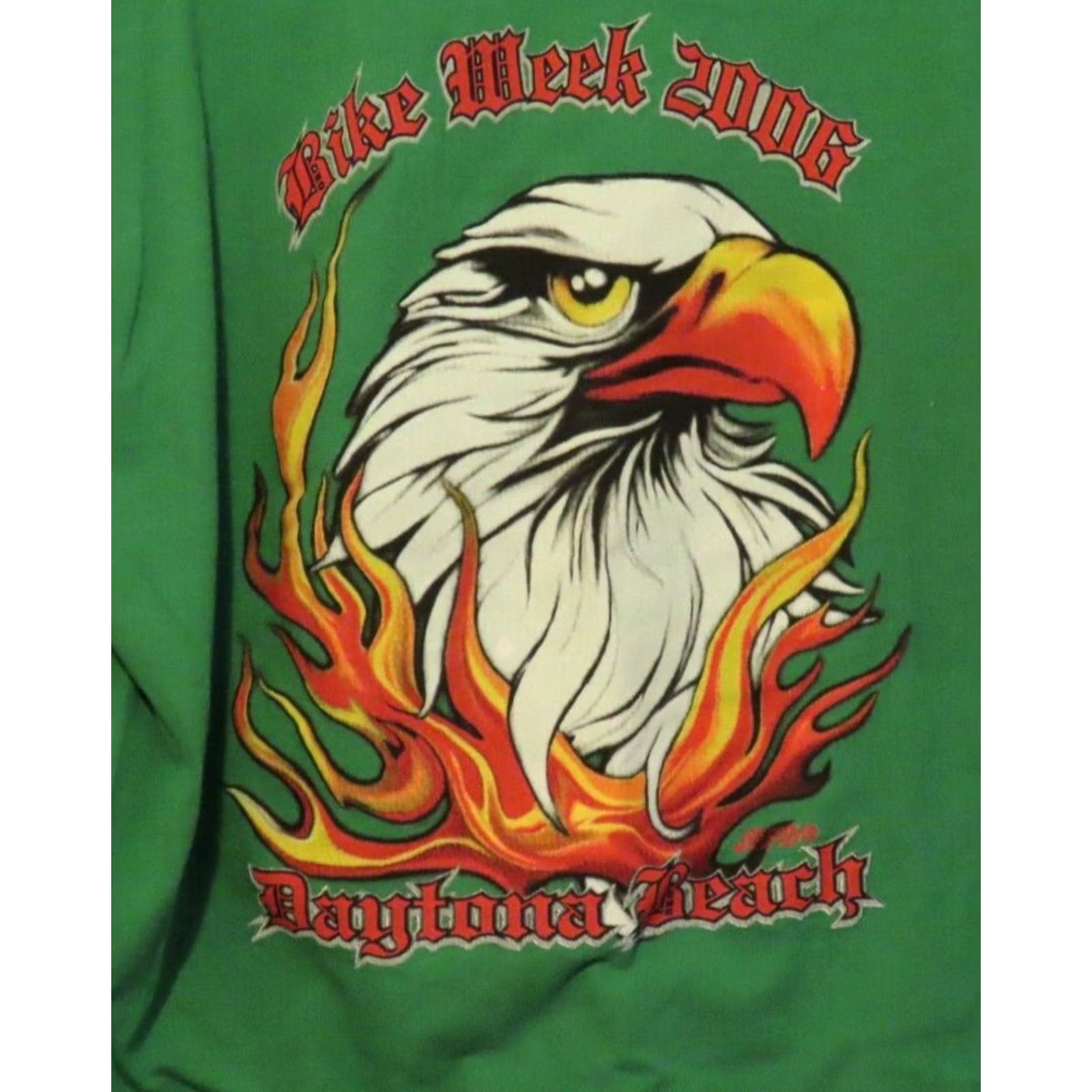 Nique VINTAGE Unique T-Shirt Beach Motorcycle 3XL Green Crew Neck Short Sleeve Men Fiber Cotton Knit USA Daytona Beach 2006 Eagle with Flames Size US XXL / EU 58 / 5 - 6 Thumbnail