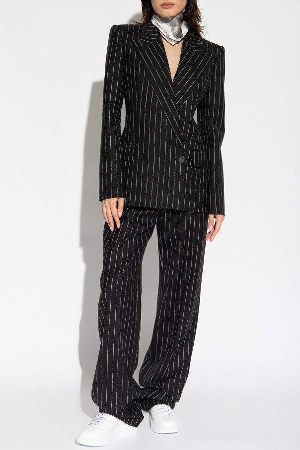 Alexander McQueen o1s22i1n1024 Broken Pinstripe Trouser in Black Size 26" / US 2 / IT 38 - 2 Thumbnail