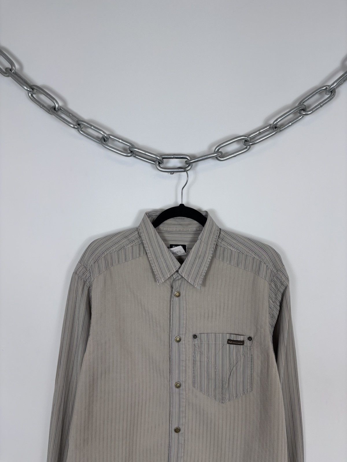 Dolce & Gabbana Dolce & Gabbana Vintage Men’s Beige Striped Button Up Shirt Size US XL / EU 56 / 4 - 2 Thumbnail