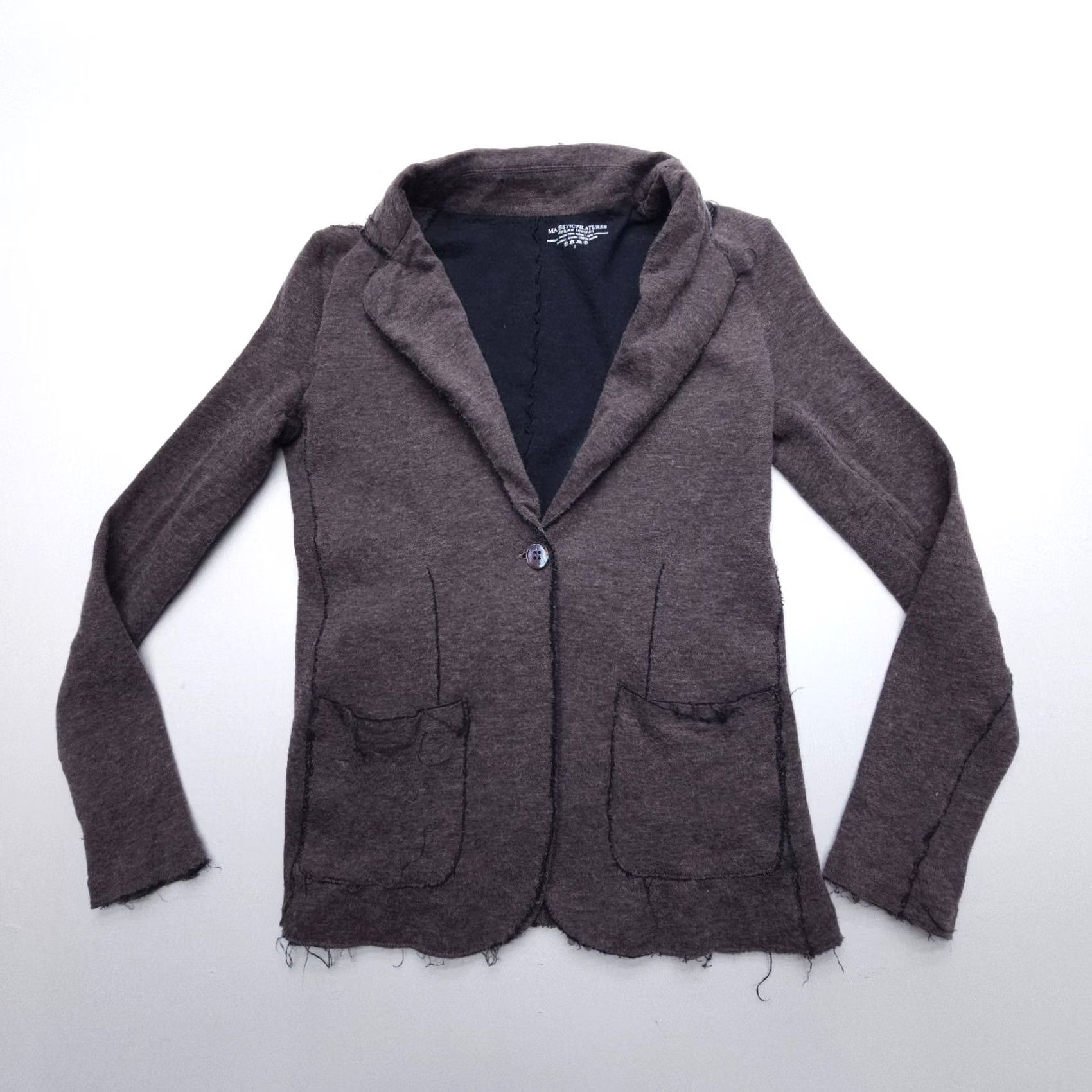MAJESTIC FILATURES Majestic Filatures Blazer XS Gray Cotton Cashmere Unstructured Button Front Womens Regular Short Jacket Solid Knit 90s Preppy Style Size XS / US 0-2 / IT 36-38 - 2 Thumbnail