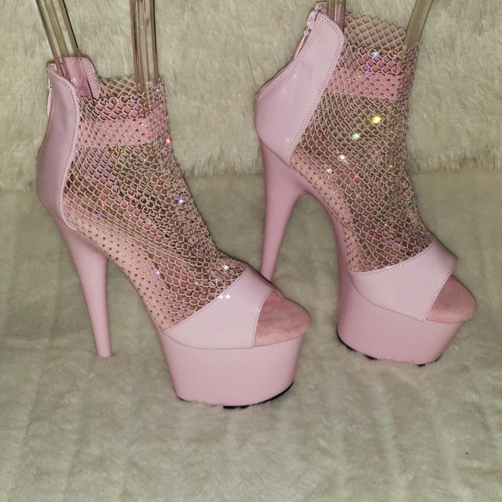 Other Adore 765RM Baby Pink Rhinestone Mesh Platform Sandals 7" Hi Size US 7 / IT 37 - 8 Thumbnail
