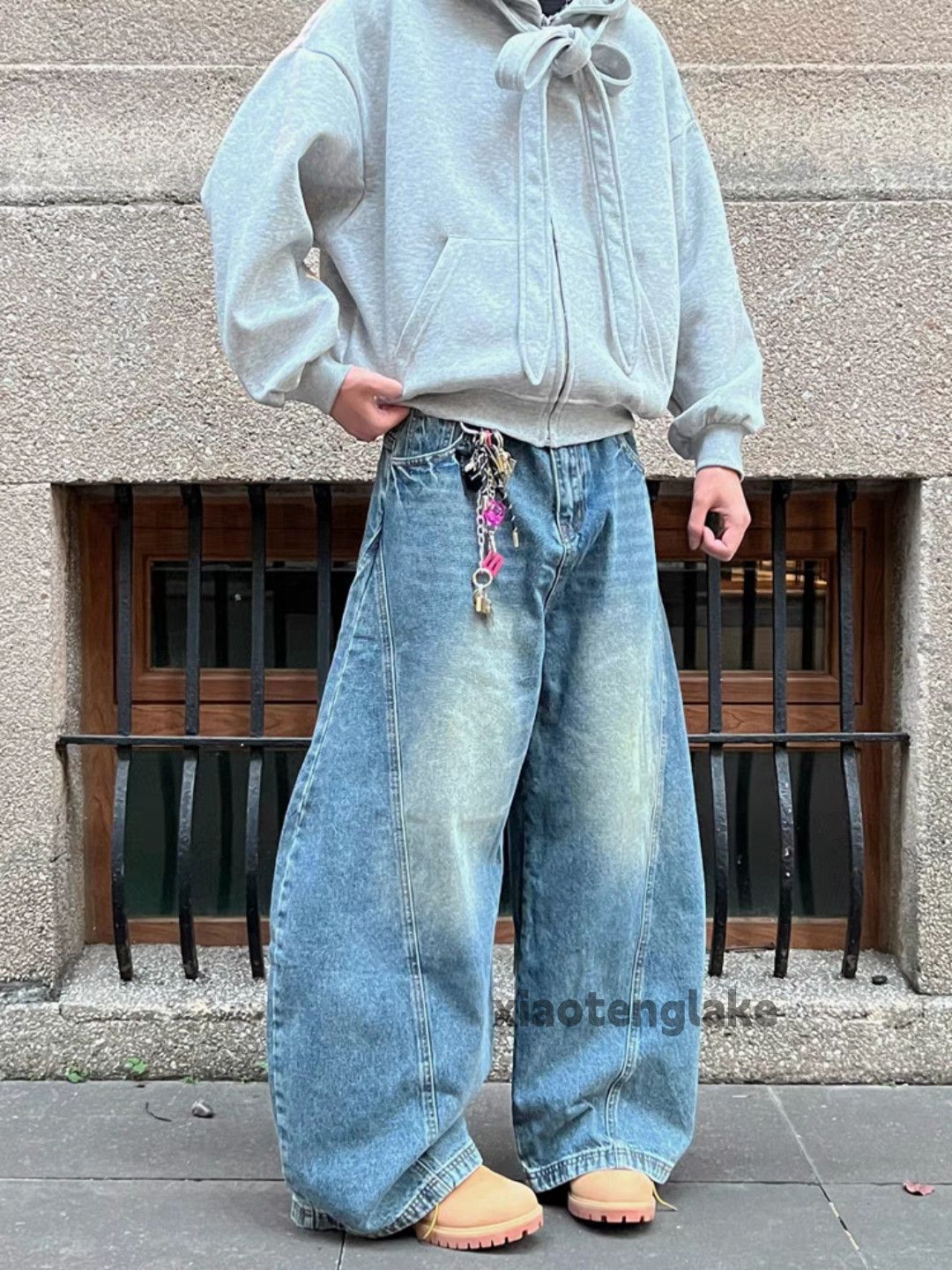 Jean × Vintage washed faded loose baggy skate hiphop patchwork jeans Size US 32 / EU 48 - 3 Thumbnail