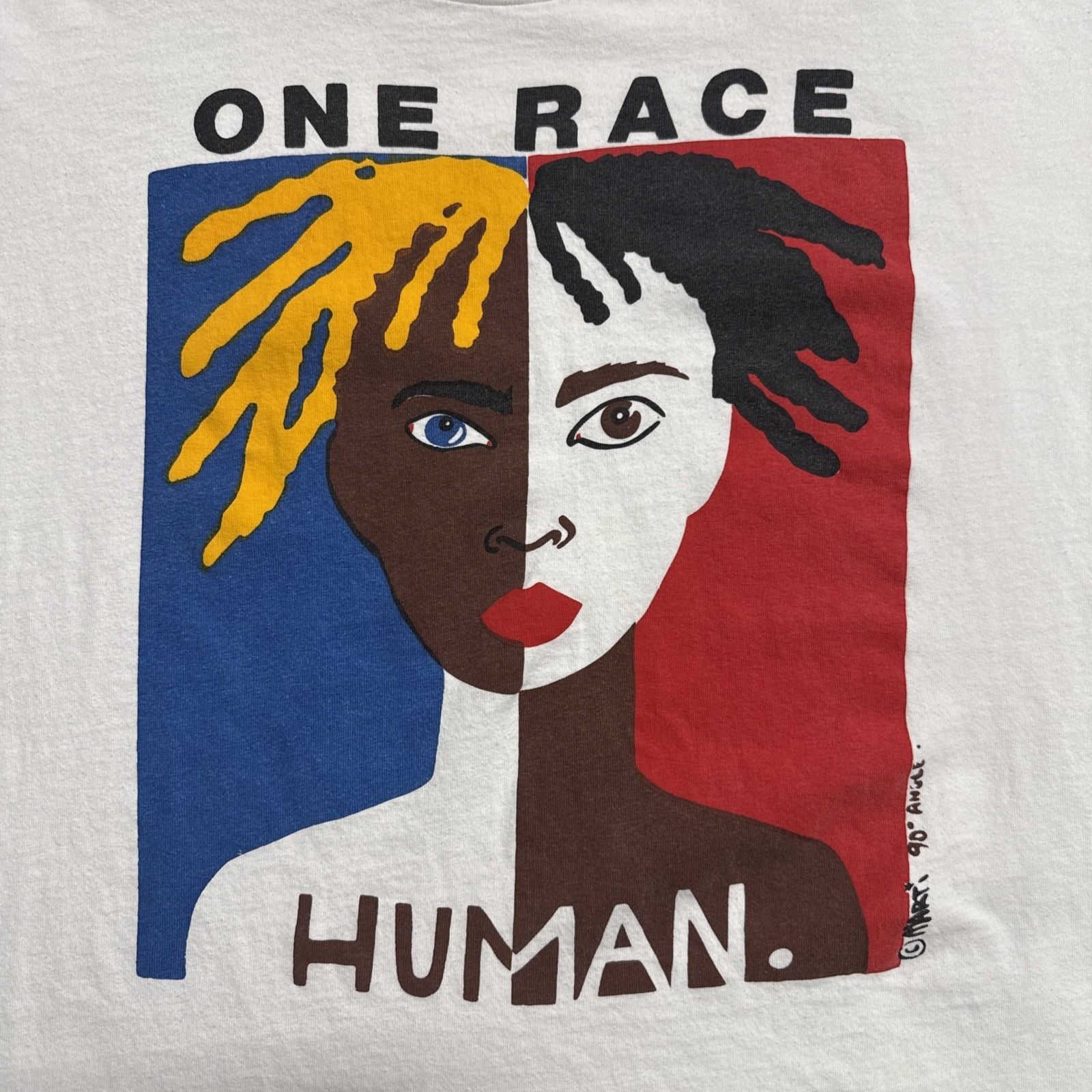 Vintage Vintage One Race Human Shirt Mens Large White 90s Art Size US L / EU 52-54 / 3 - 2 Thumbnail