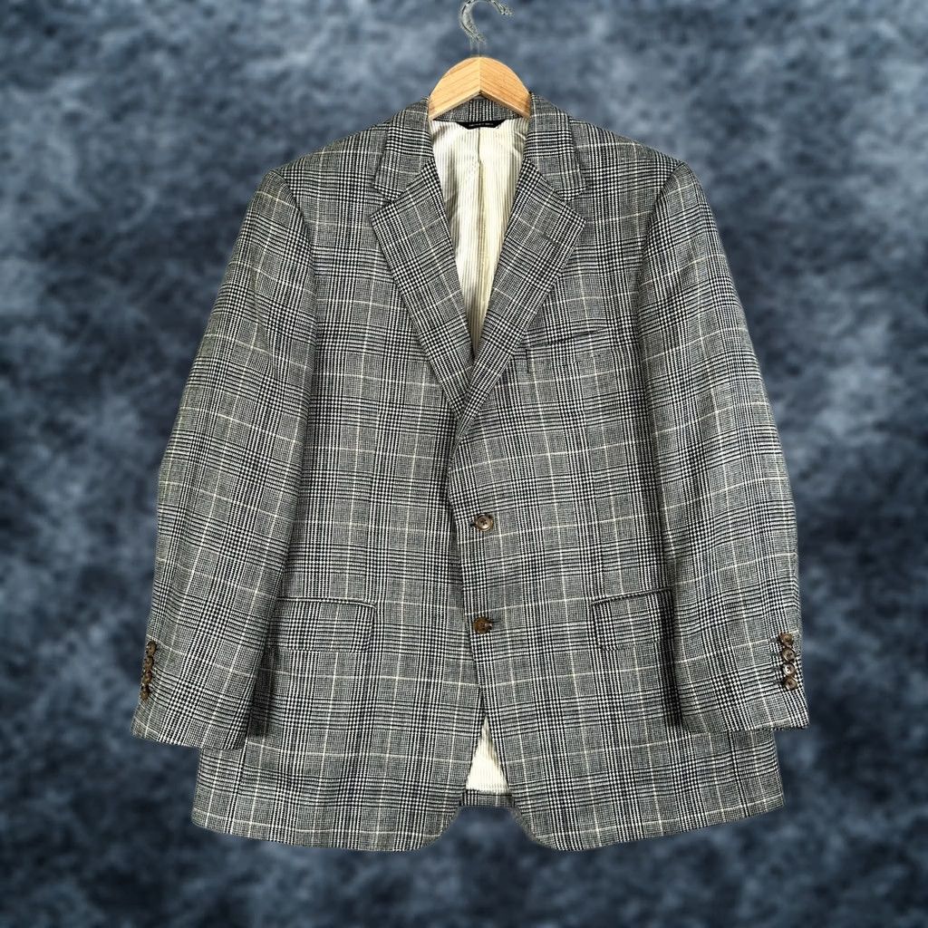 Vintage Hickey Freeman Sport Coat Jacket Gray Glen Plaid 2 Button Custom MTM E THOMAS Italy Wool Silk Linen 43 Regular Mens Jacket Coat Size US XS / EU 42 / 0 - 1 Thumbnail