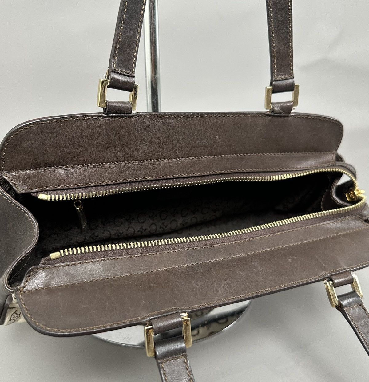 Celine Celine 2001 Macadam C White Canvas - Brown Leather Hand Bag Size ONE SIZE - 13 Thumbnail