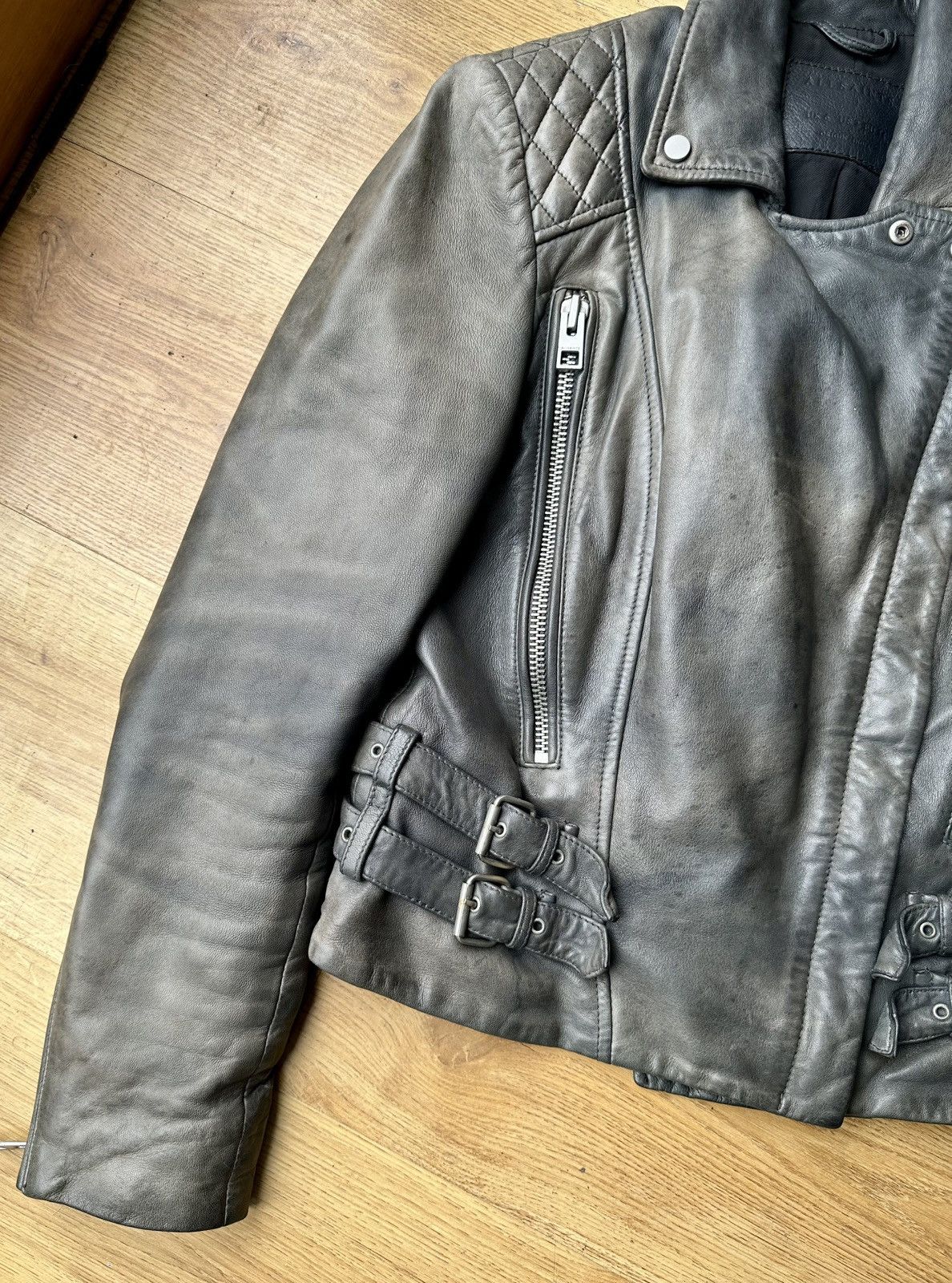 All Saints HAWKS BIKER sheepskin leather jacket us2 uk6 eu34