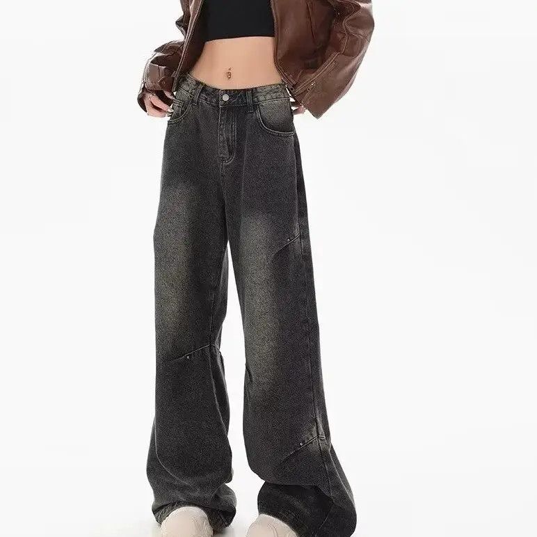 Retro loose wide leg casual straight leg jeans