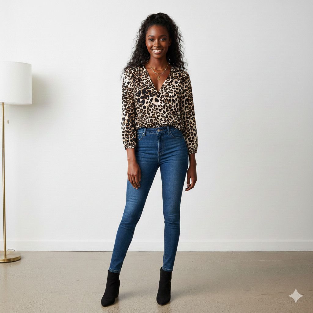 Other Veronica M Size S Blouse Animal Print Leopard Brown Beige Size M / US 6-8 / IT 42-44 - 4 Thumbnail