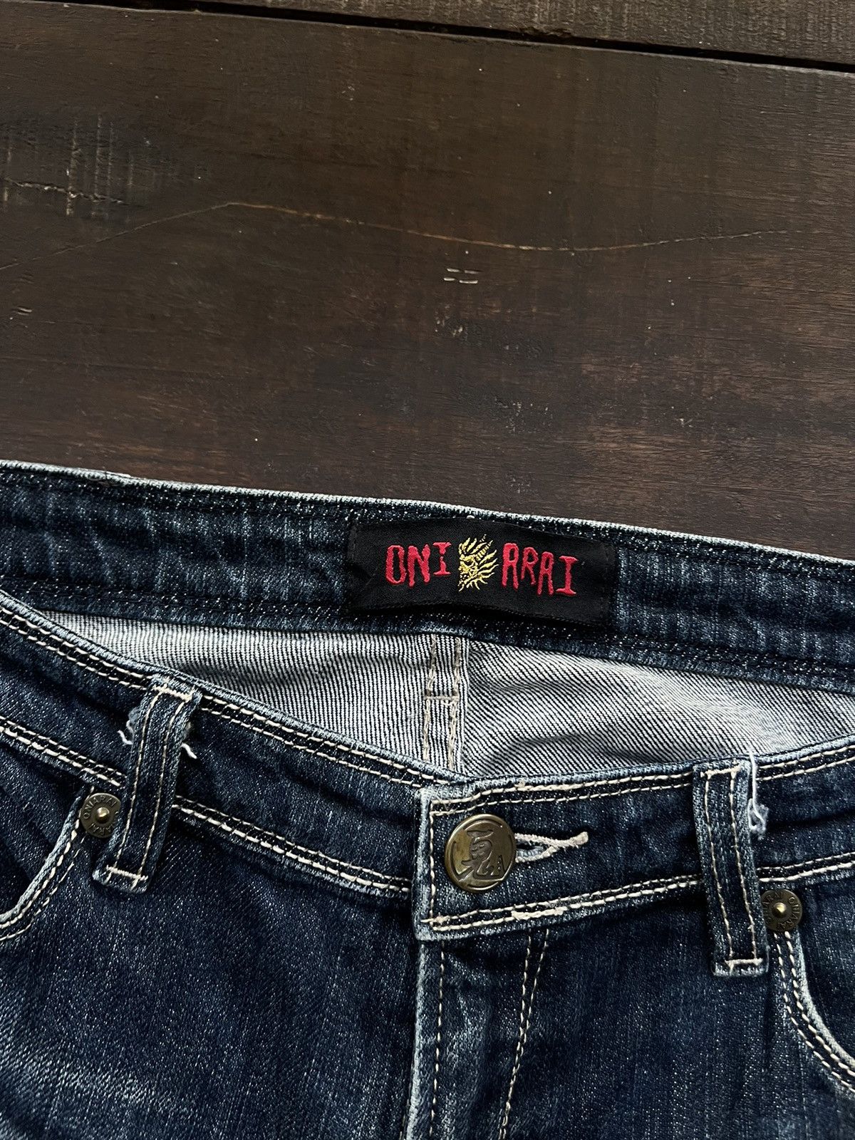 Japanese Brand ONIARAI VINTAGE EMBROIDED DEMON JEANS JAPAN Size US 31 - 8 Thumbnail