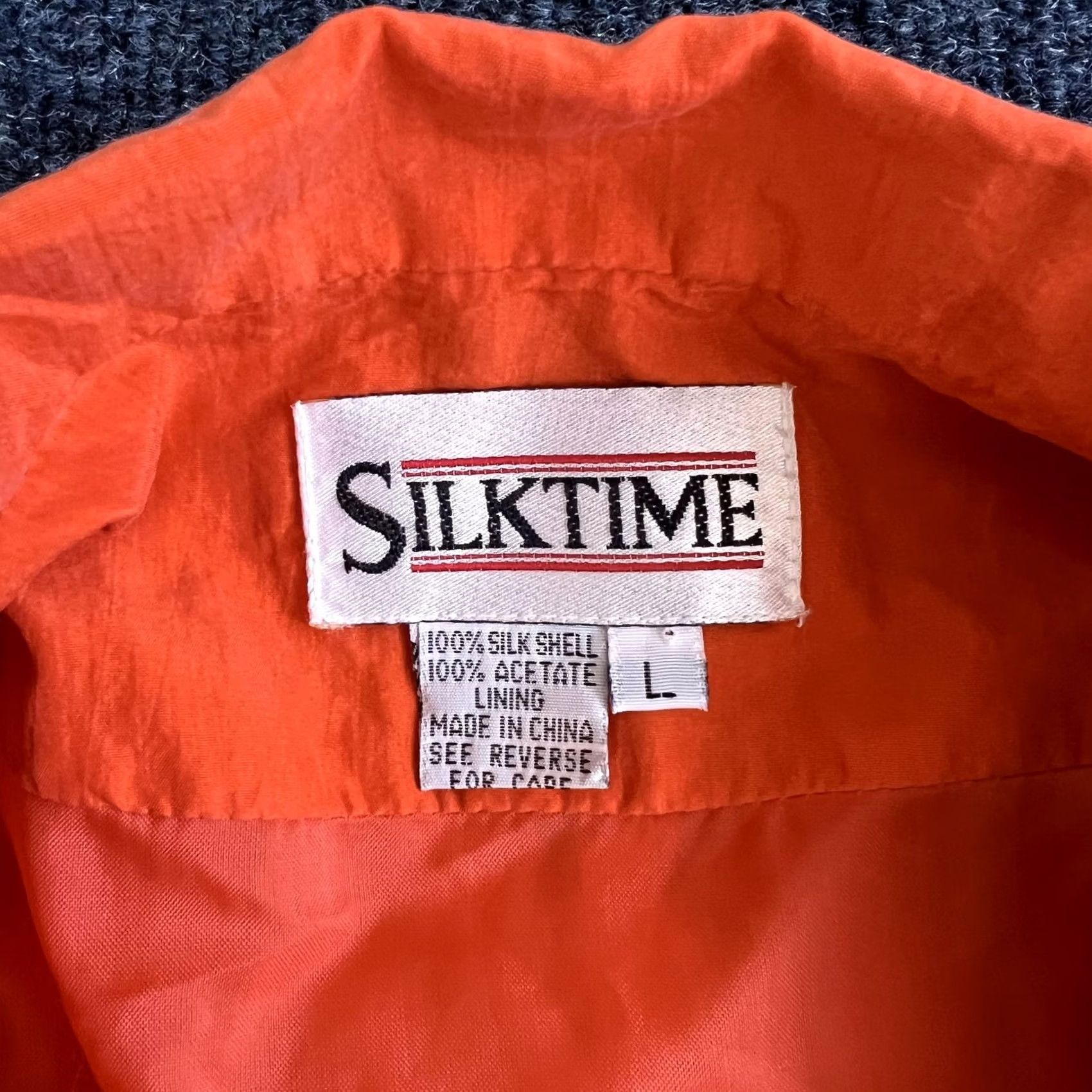 Vintage Silktime Jacket Womens Large Orange 100% Silk Lined Blazer career work office Notch Lipel? Size L / US 10 / IT 46 - 4 Thumbnail