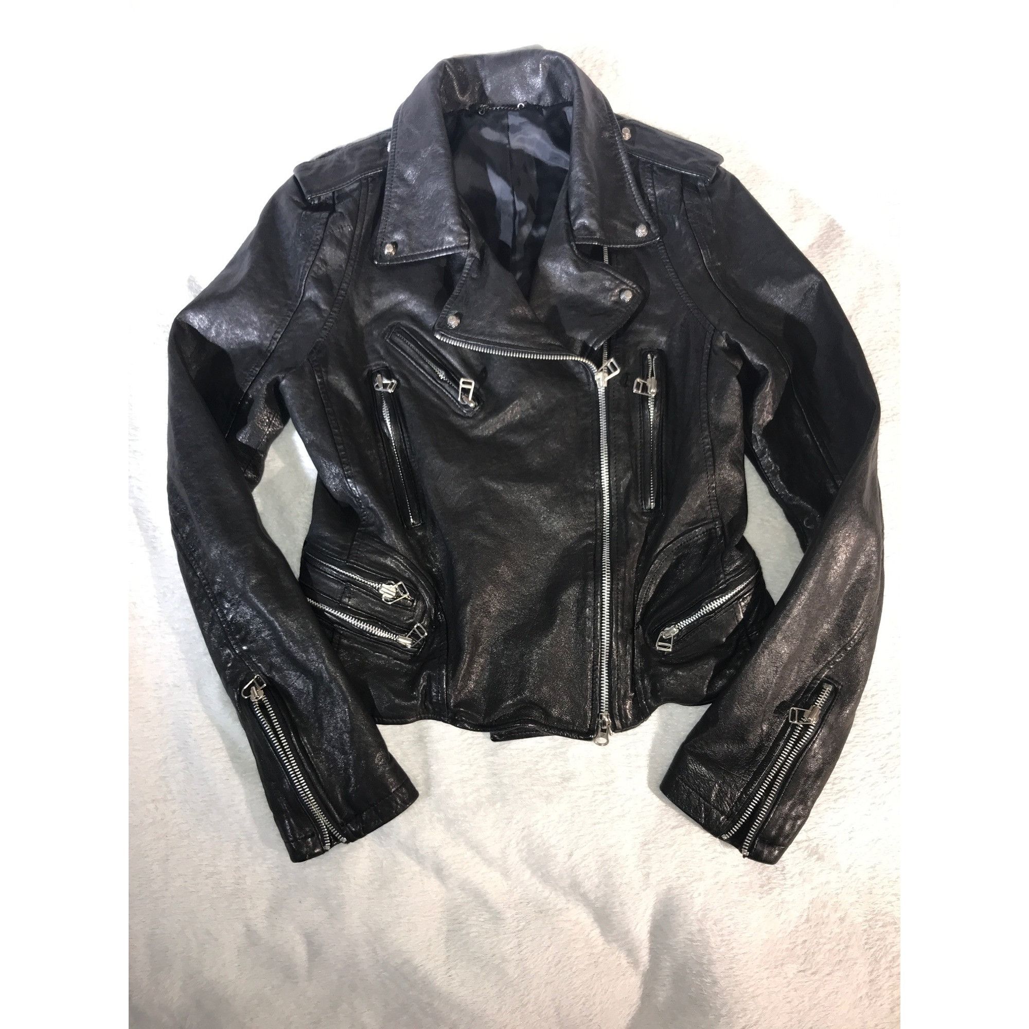 Vintage Womens Black Leather Asian Styled Y2K Moto Jacket Size S / US 4 / IT 40 - 1 Thumbnail
