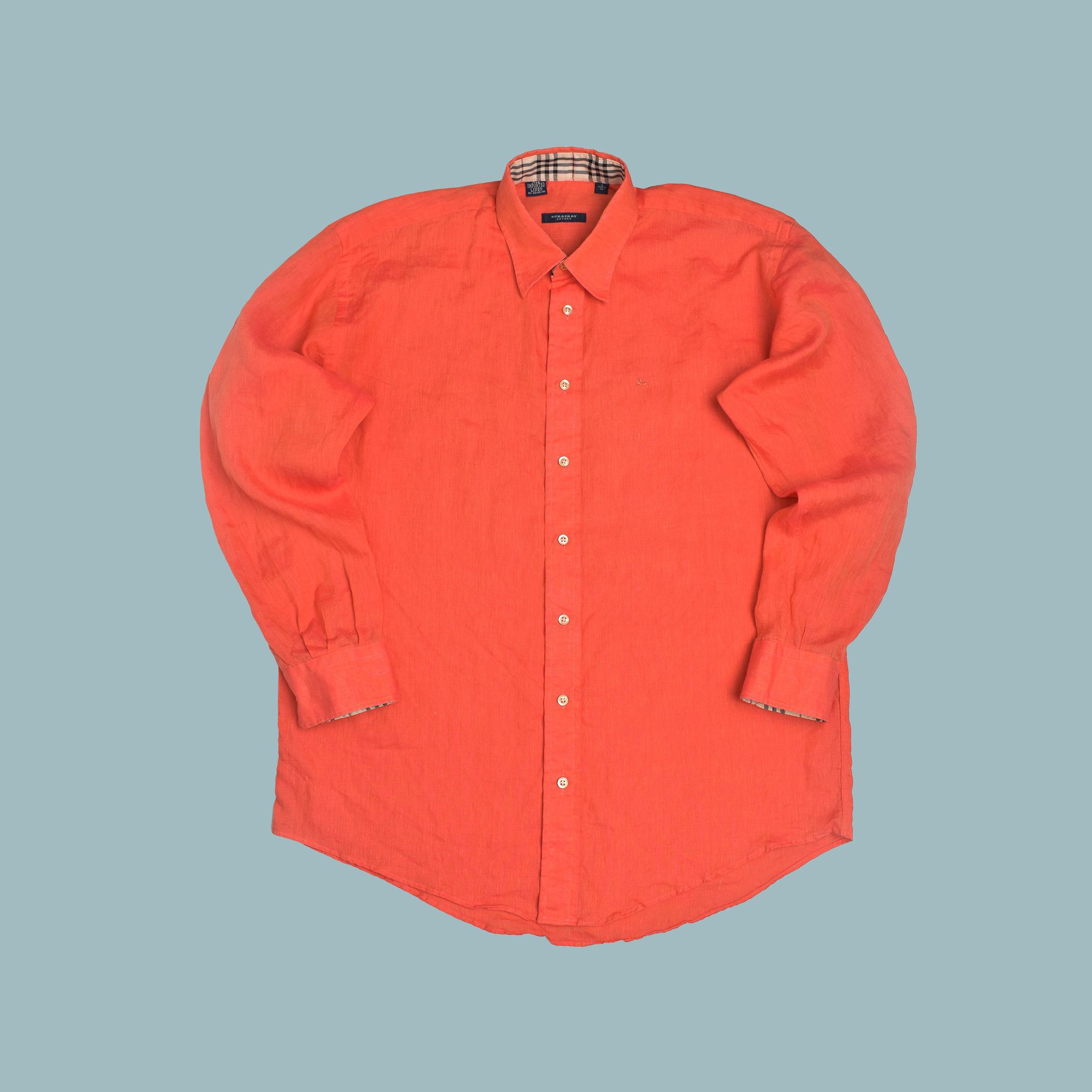 Burberry BURBERRY LINEN RED/ORANGE BUTTON UP SHIRT L Size US L / EU 52-54 / 3 - 1 Thumbnail