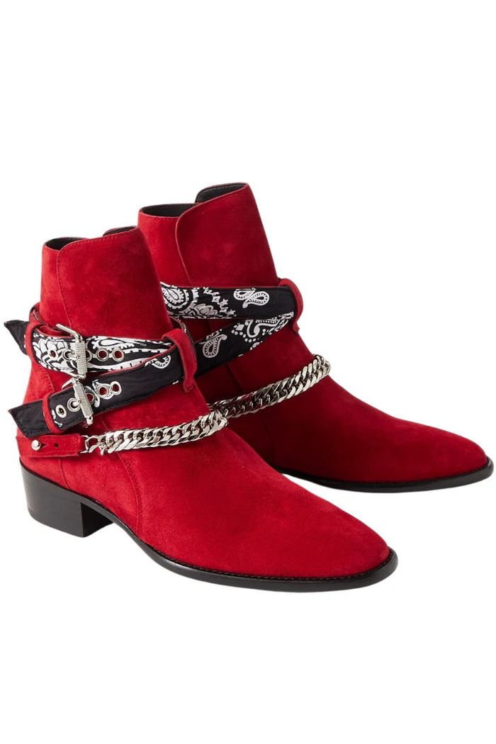 Amiri o1wfsh0625 Embellished Suede Jodhpur Boots in Red Size US 8.5 / EU 41-42 - 1 Thumbnail