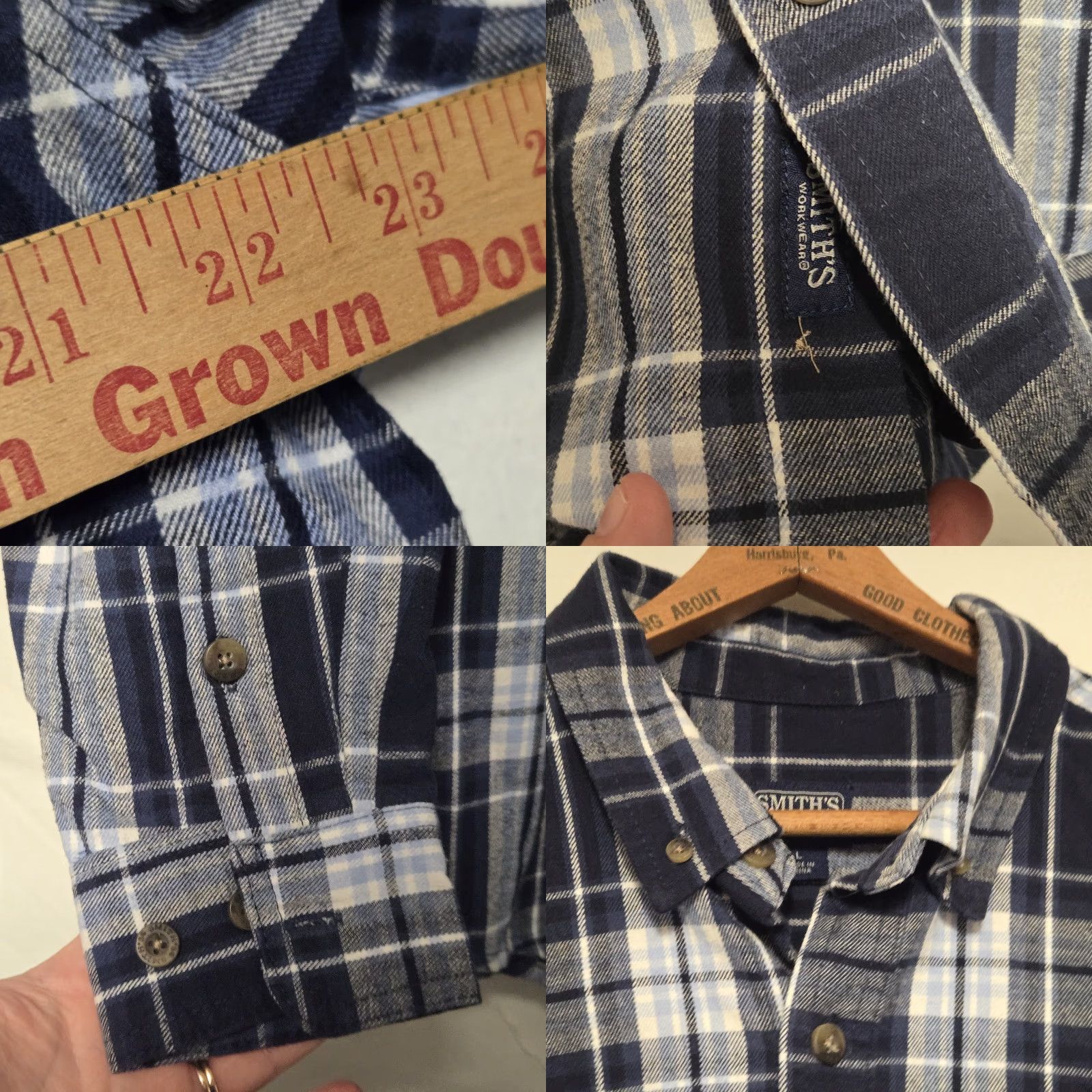 Vintage Smith's Workwear Mens Button-Up Shirt Plaid Flannel Blue Size L Size US L / EU 52-54 / 3 - 8 Thumbnail