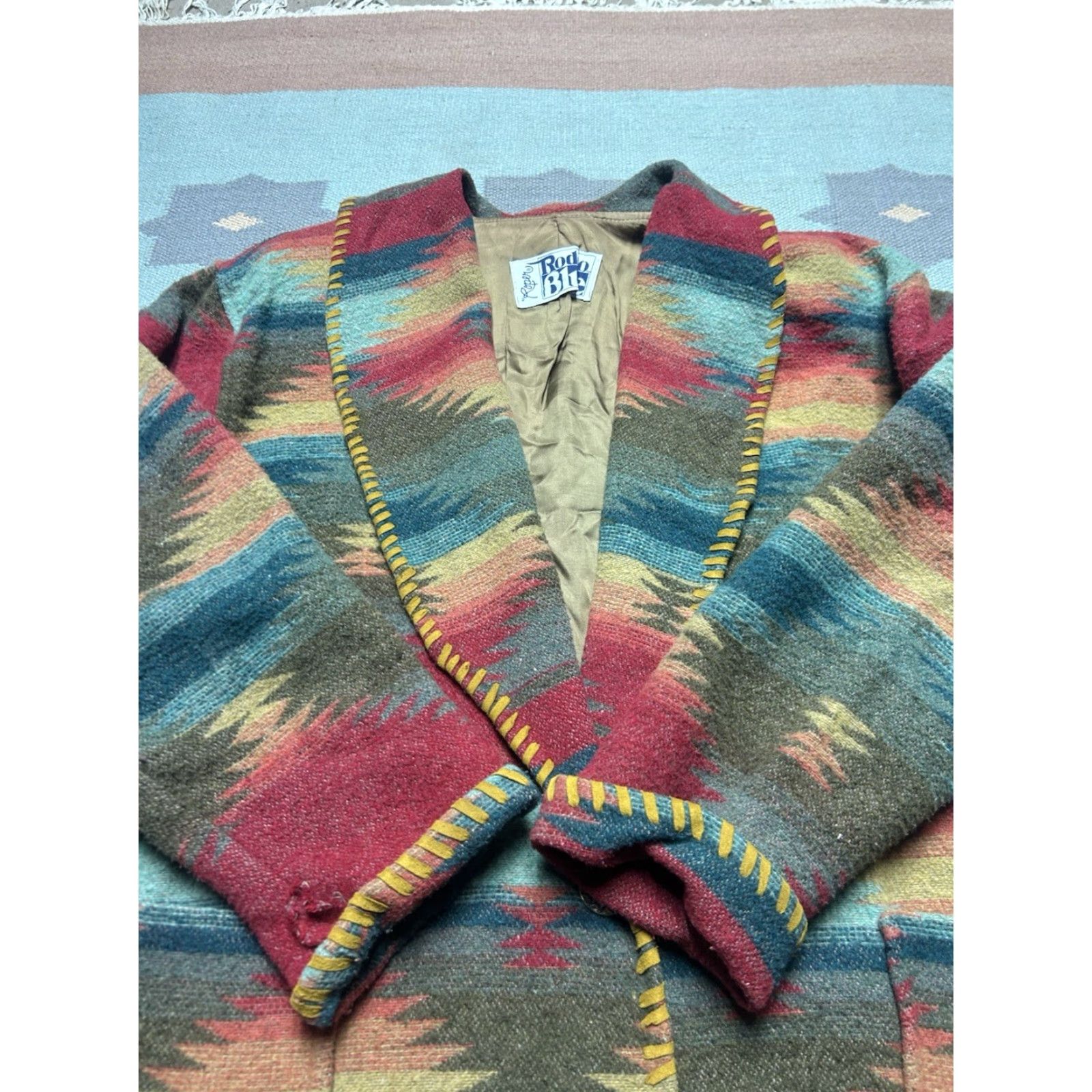 Roper VINTAGE Roper Rodeo Blue Jacket Aztec Southwestern Long Women L Jacket/Coat overcoat Size L / US 10 / IT 46 - 4 Thumbnail