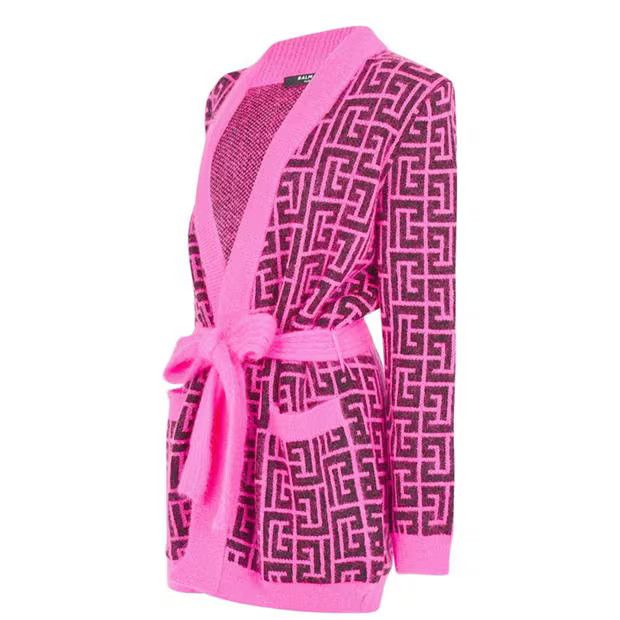 Balmain o1g2r1mq0924 Mohair Cardigan in Rose & Noir Size S / US 4 / IT 40 - 3 Thumbnail