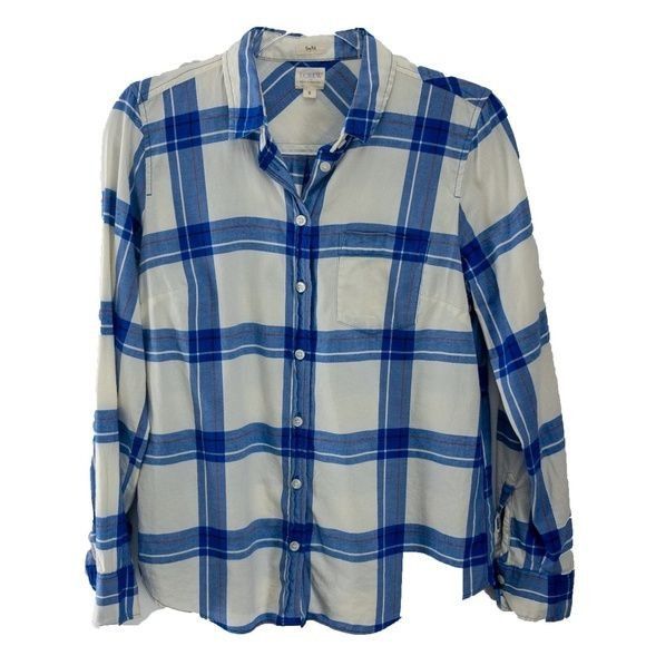 J.Crew J.Crew Factory Ivory & Blue Plaid Flannel Shirt Boy Fit Size S / US 4 / IT 40 - 1 Thumbnail